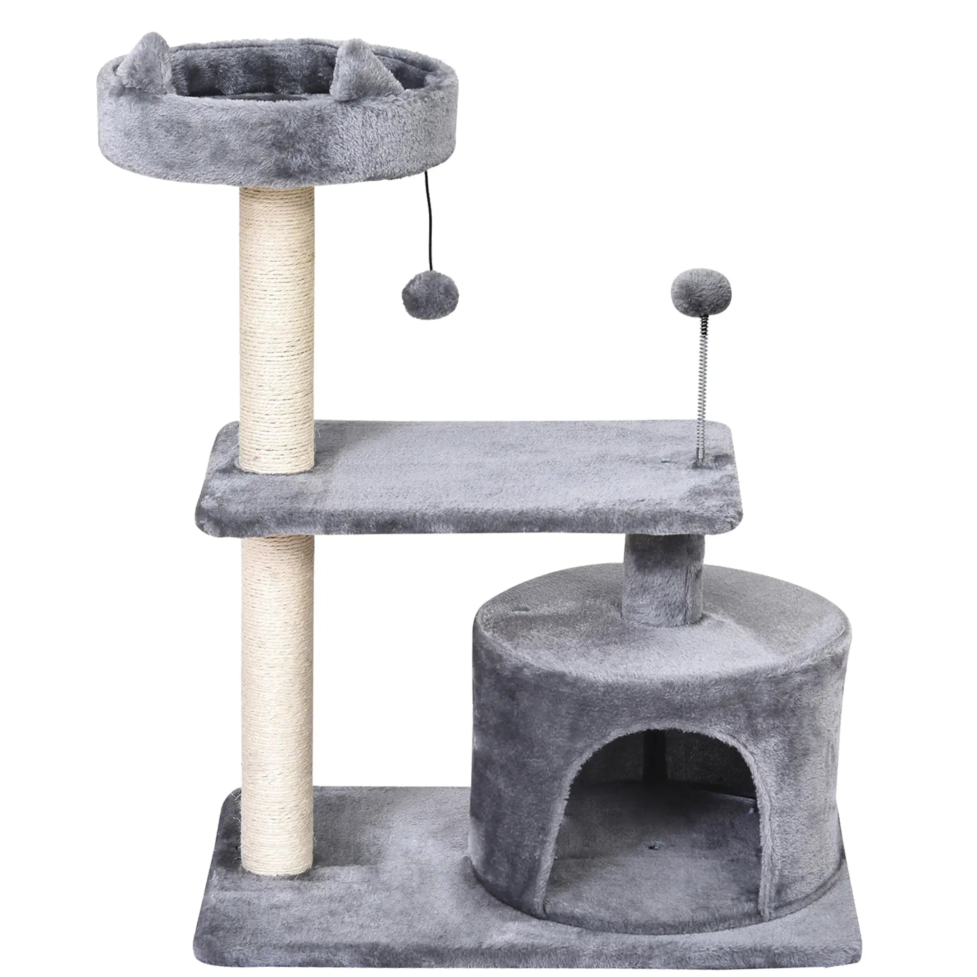 Cat Tree for Indoor Cats with Scratching Post Climbing Tower Kitty Activity Centre Condo Perch Jumping Platforms Grey 60L x 40W x 81H cm