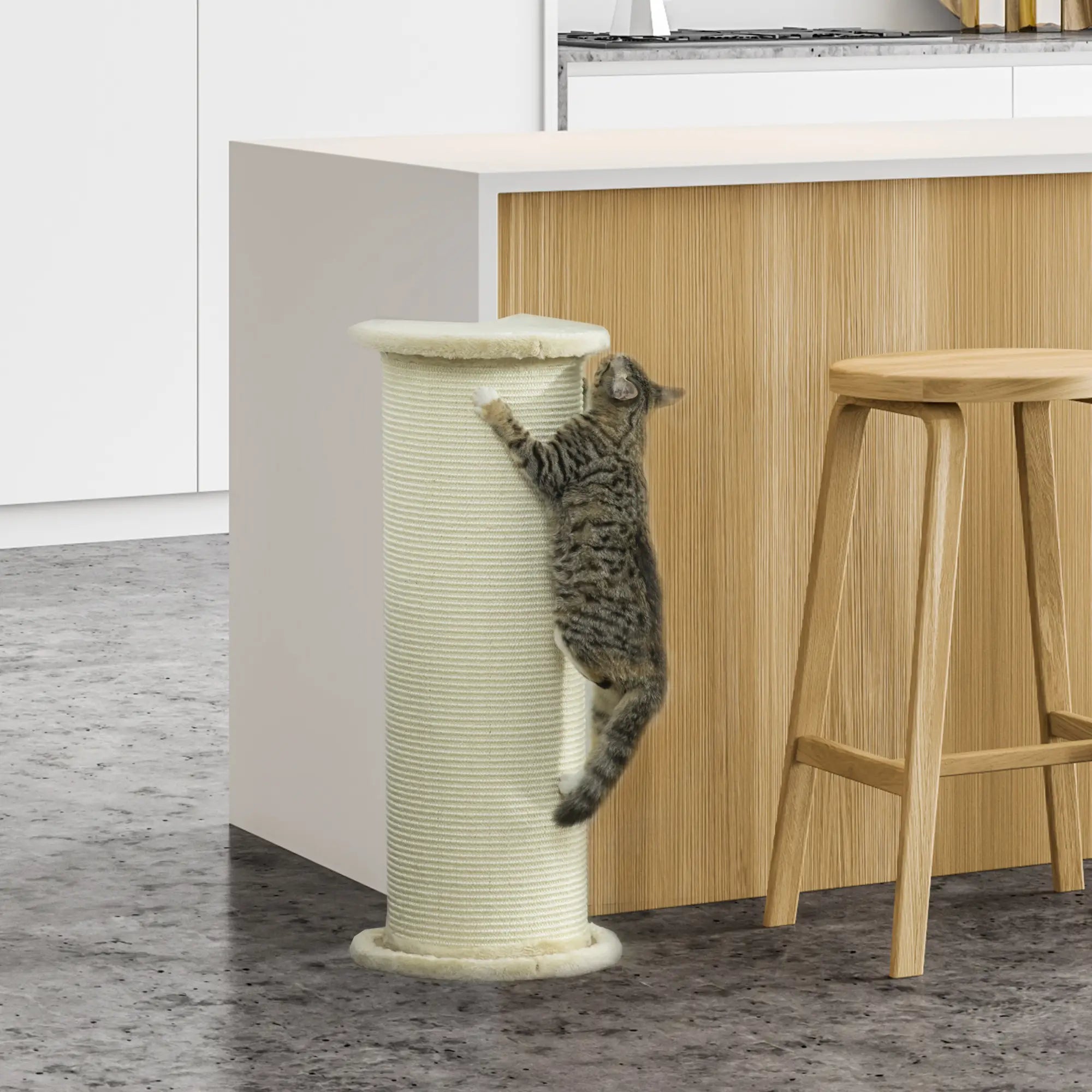 85cm Tall Cat Scratching Post, with Sisal Rope, Soft Plush, Anti Tip - Beige