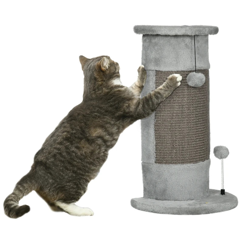 58cm Cat Scratching Post, with Covered Plush, Play Balls, for Corner Walls - Grey