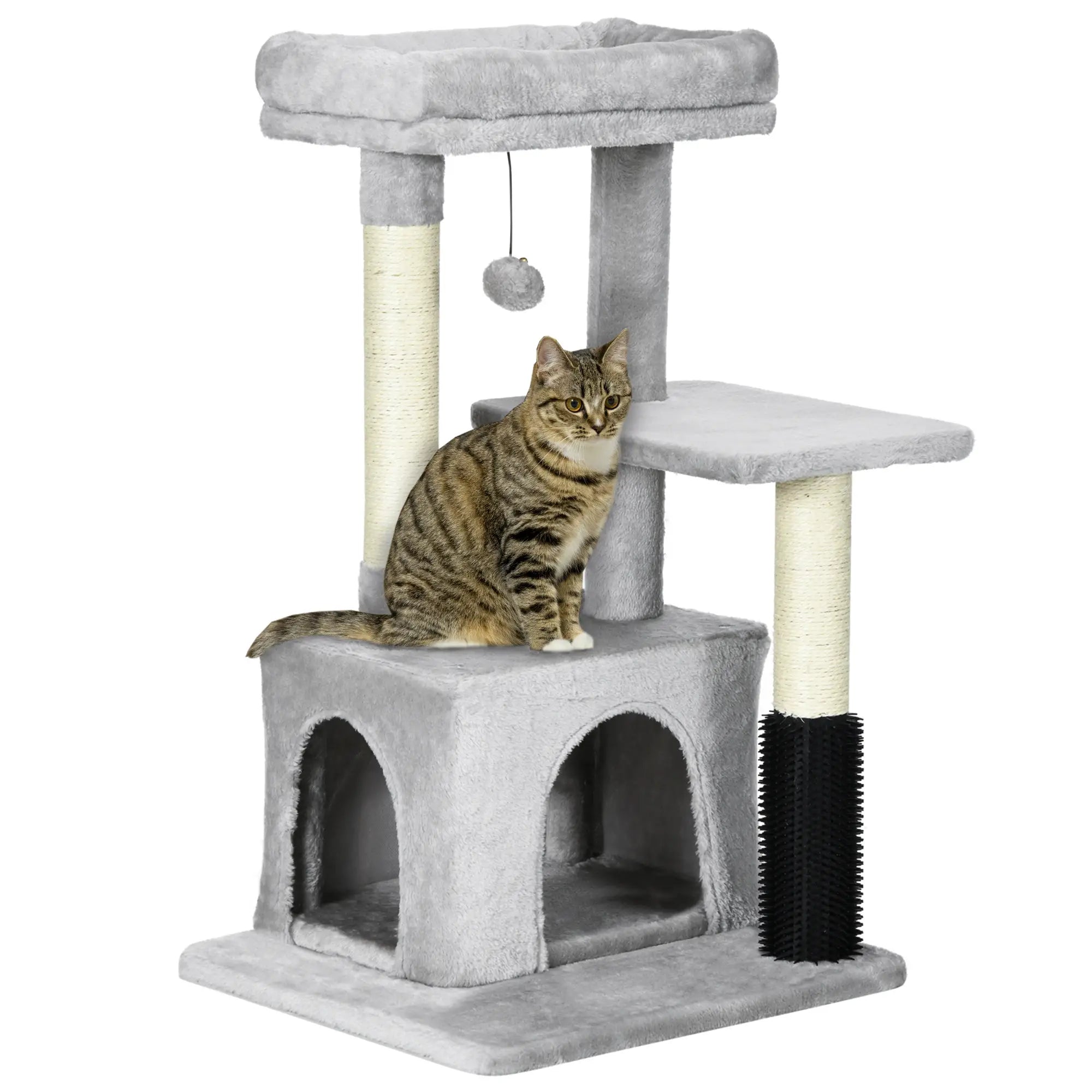 Cat Tree for Indoor Cats Climbing Tower Kitten Scratch Post Activity Center Kitten with Massage Toy Hanging Ball Bed Condo Perch 48 x 48 x 85cm Grey
