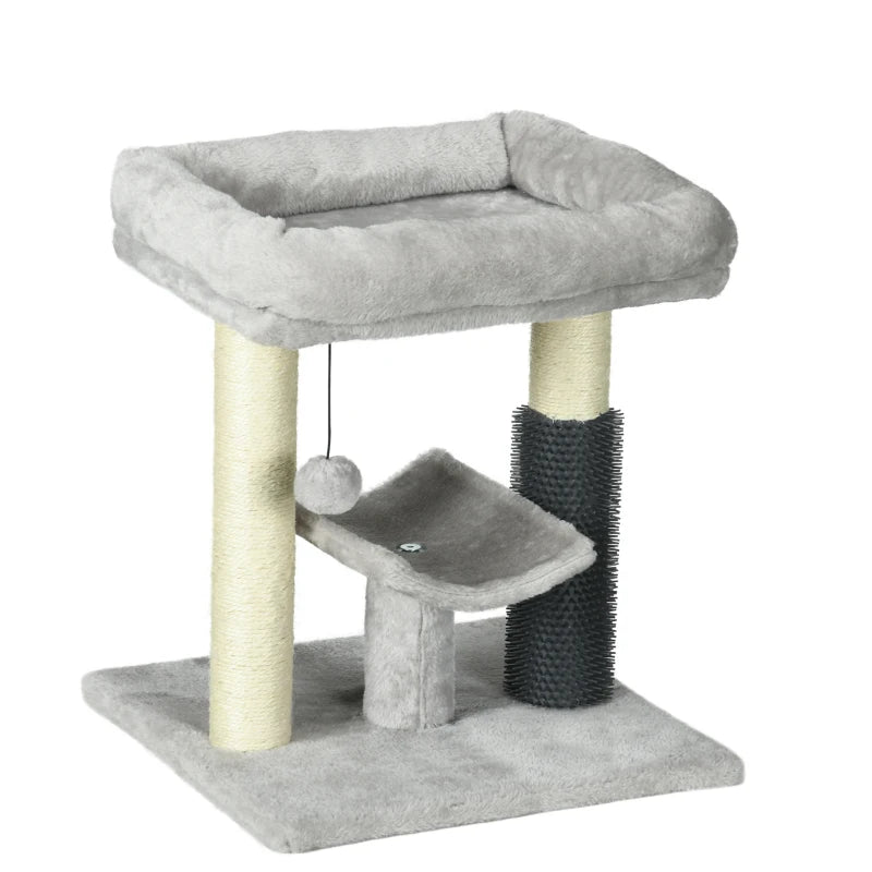 48cm Cat Tree with Scratching Posts, Bed, Perch, Self Groomer, Toy - Grey