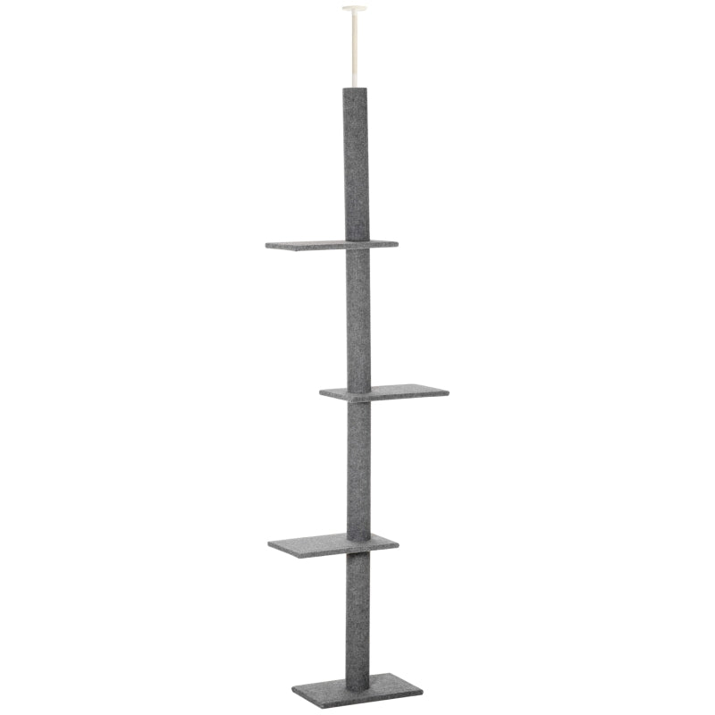 260cm Floor To Ceiling Cat Tree for Indoor Cats w/ Three Platforms Activity Centre - Grey