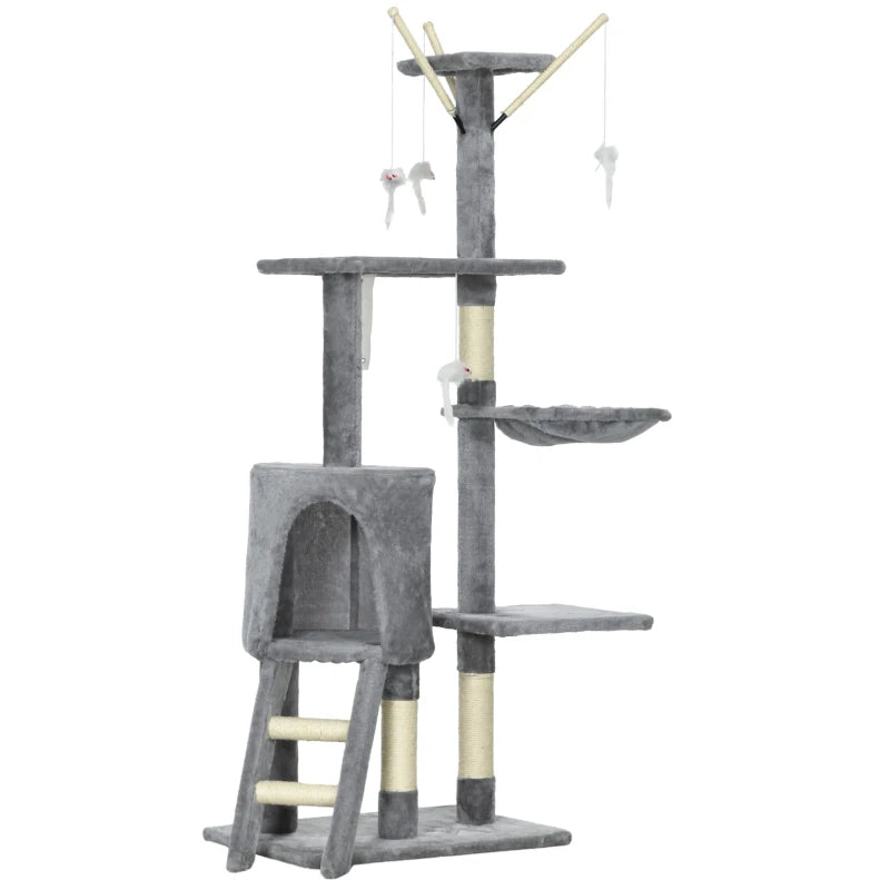 Cat Scratching Post Cat Tree for Indoor Cats Climbing Tower Scratcher w/ Ladder Kitty Activity Centre 135cm Grey