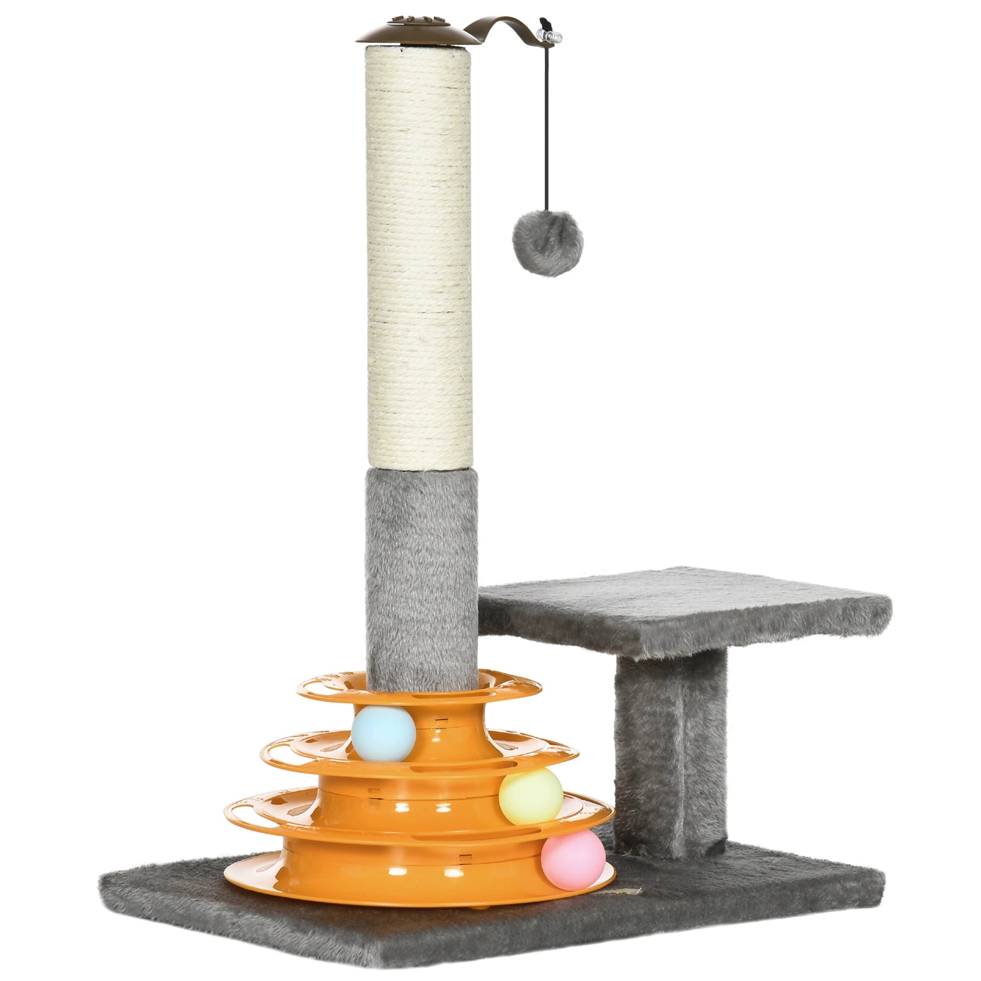 56cm Cat Tree Tower Activity Centre, Climbing Stand Kitten House Furniture w/ Scratching Posts, Toy Ball - Grey 5