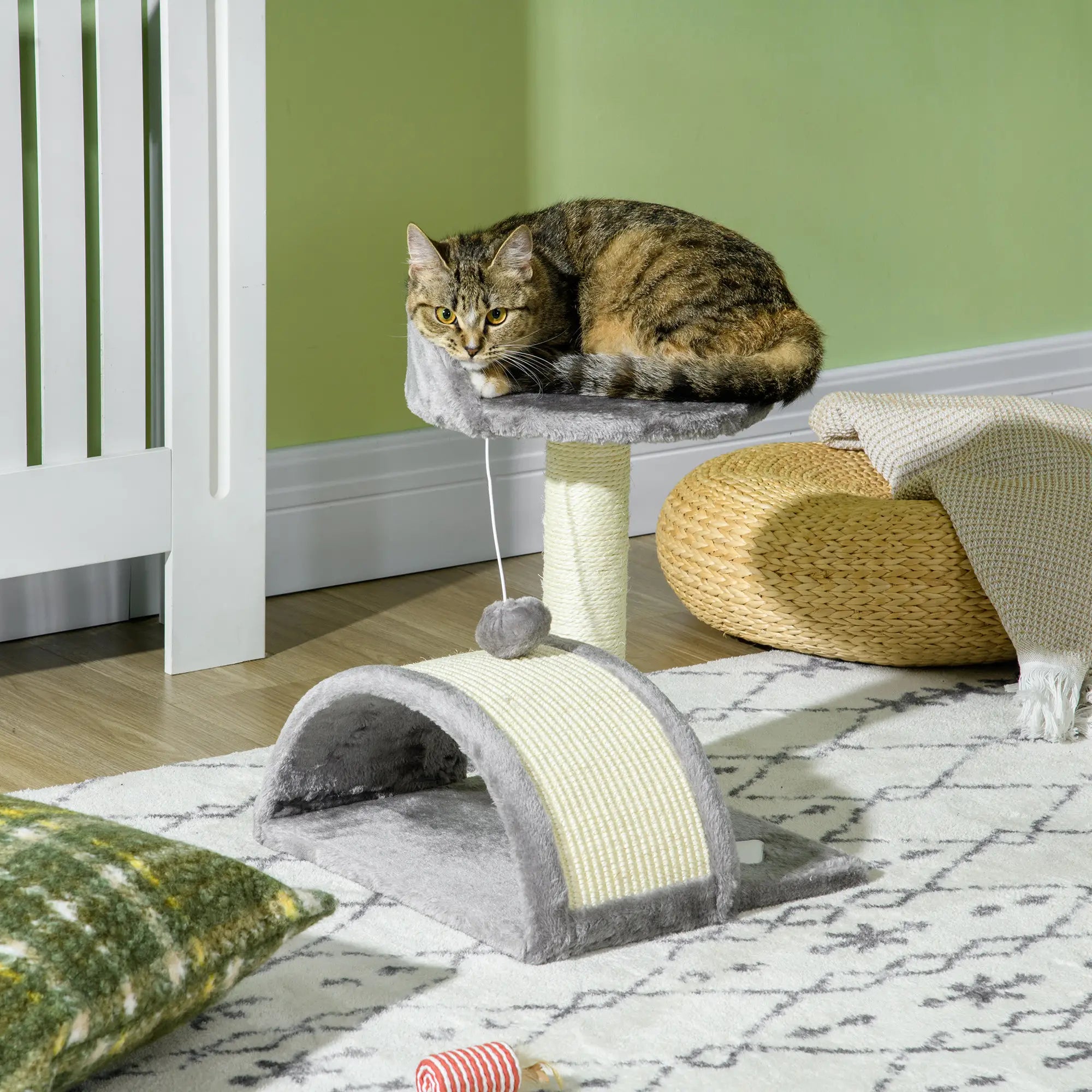 Cat Tree, Kitten Scratcher Activity Centre, with Sisal Scratching Post, Toy Ball - Grey