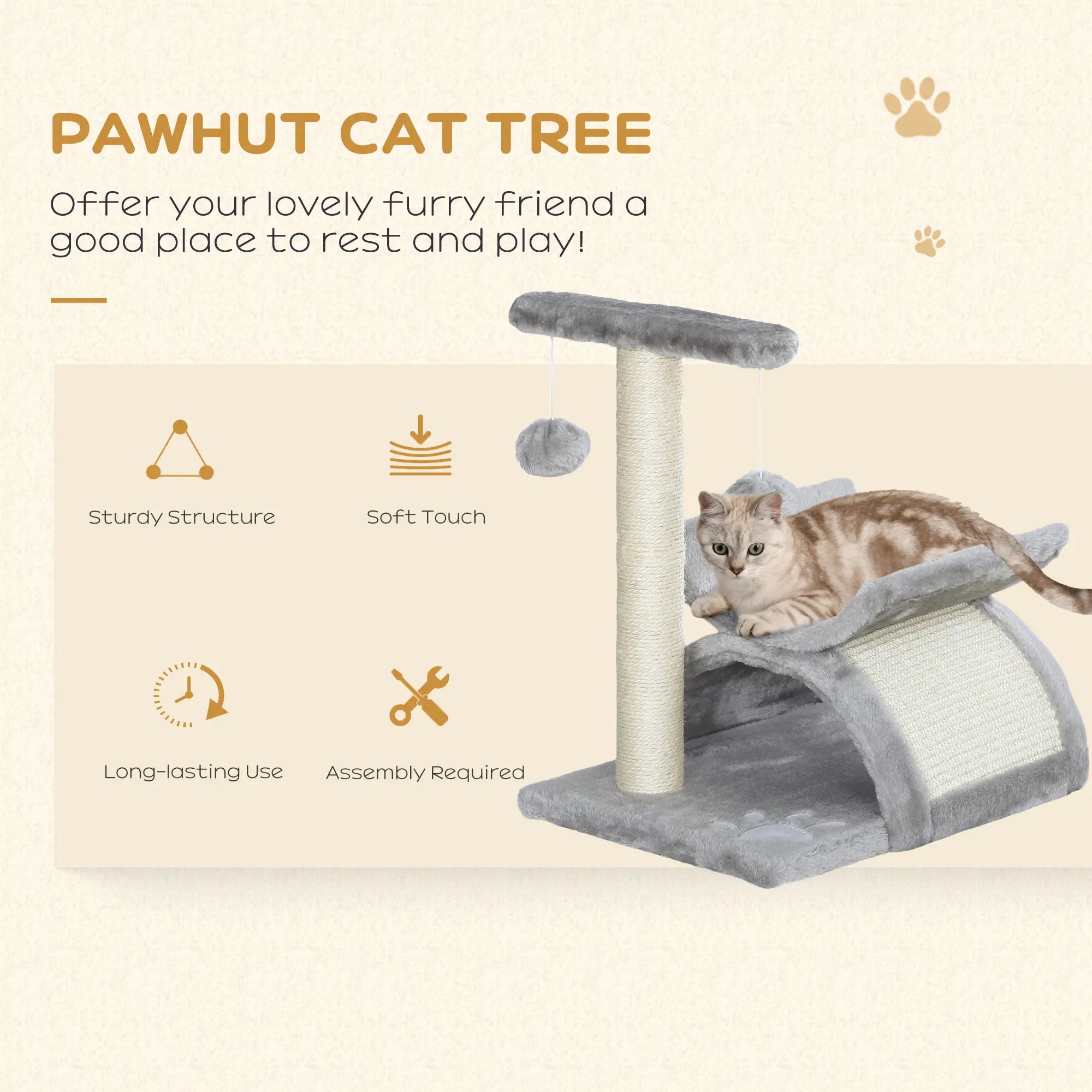 Cat Tree, Cat Tower for Kittens with Rotatable Top Bar, Sisal Scratching Post, Tunnel, Dangling Balls - Grey