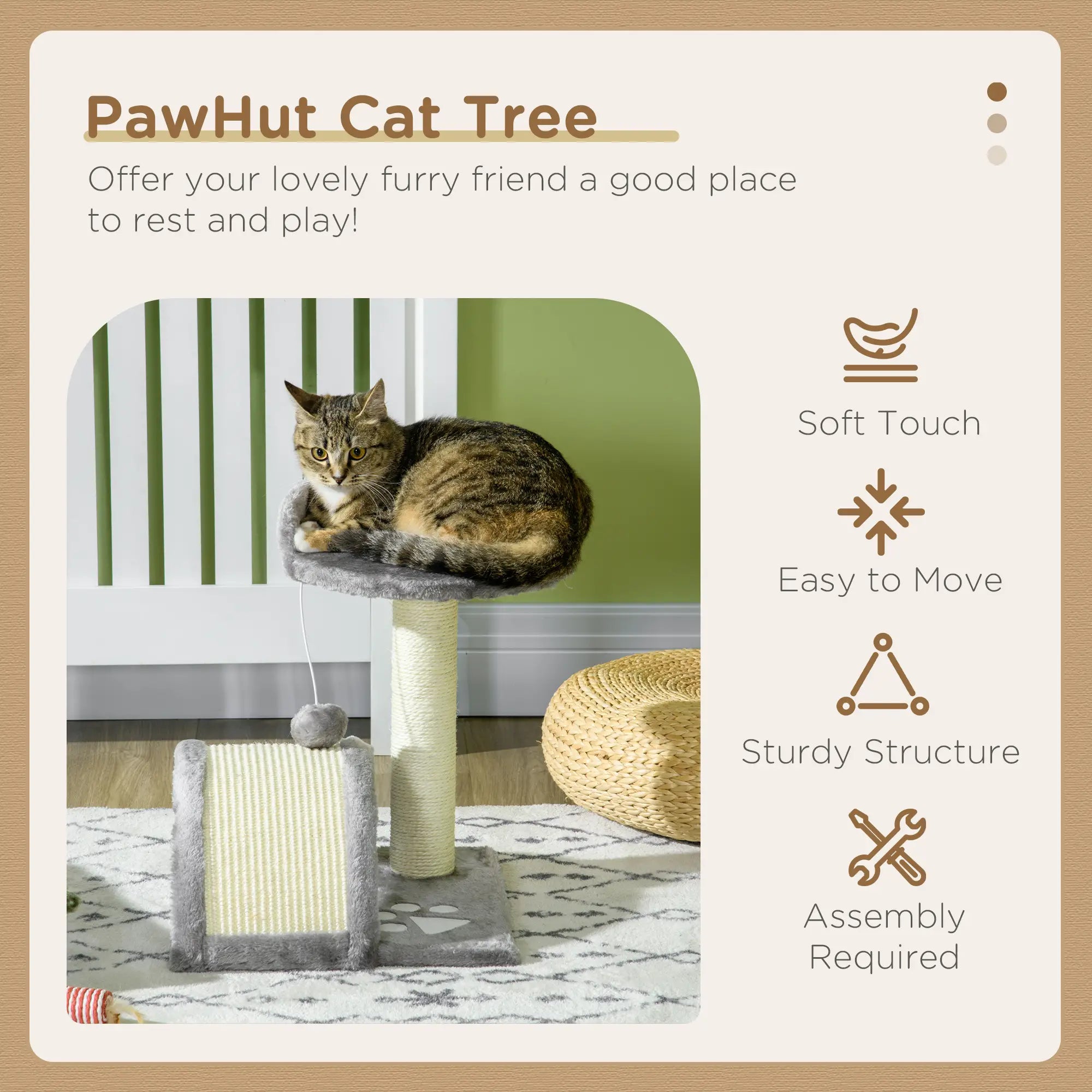 Cat Tree, Kitten Scratcher Activity Centre, with Sisal Scratching Post, Toy Ball - Grey