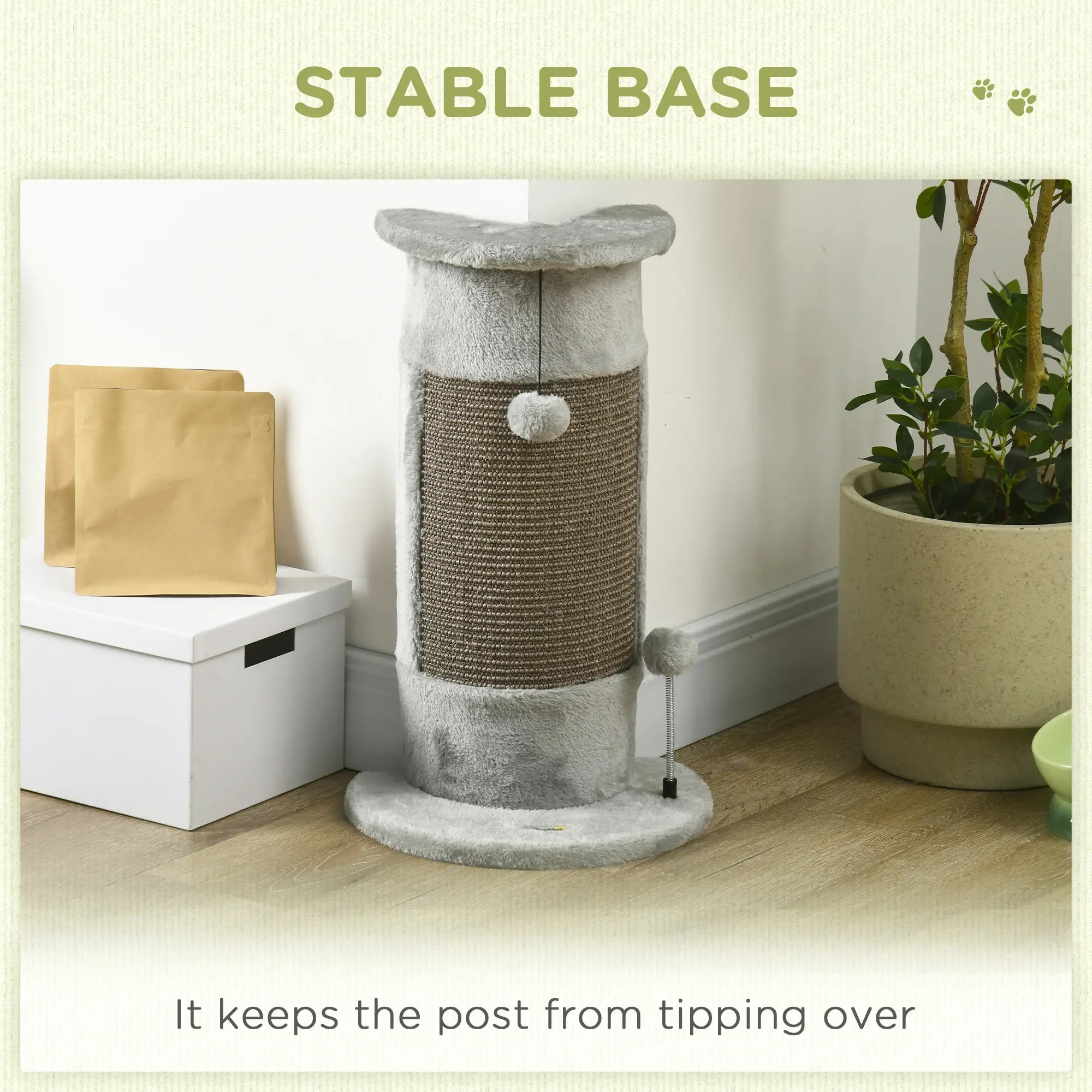 58cm Cat Scratching Post, with Covered Plush, Play Balls, for Corner Walls - Grey