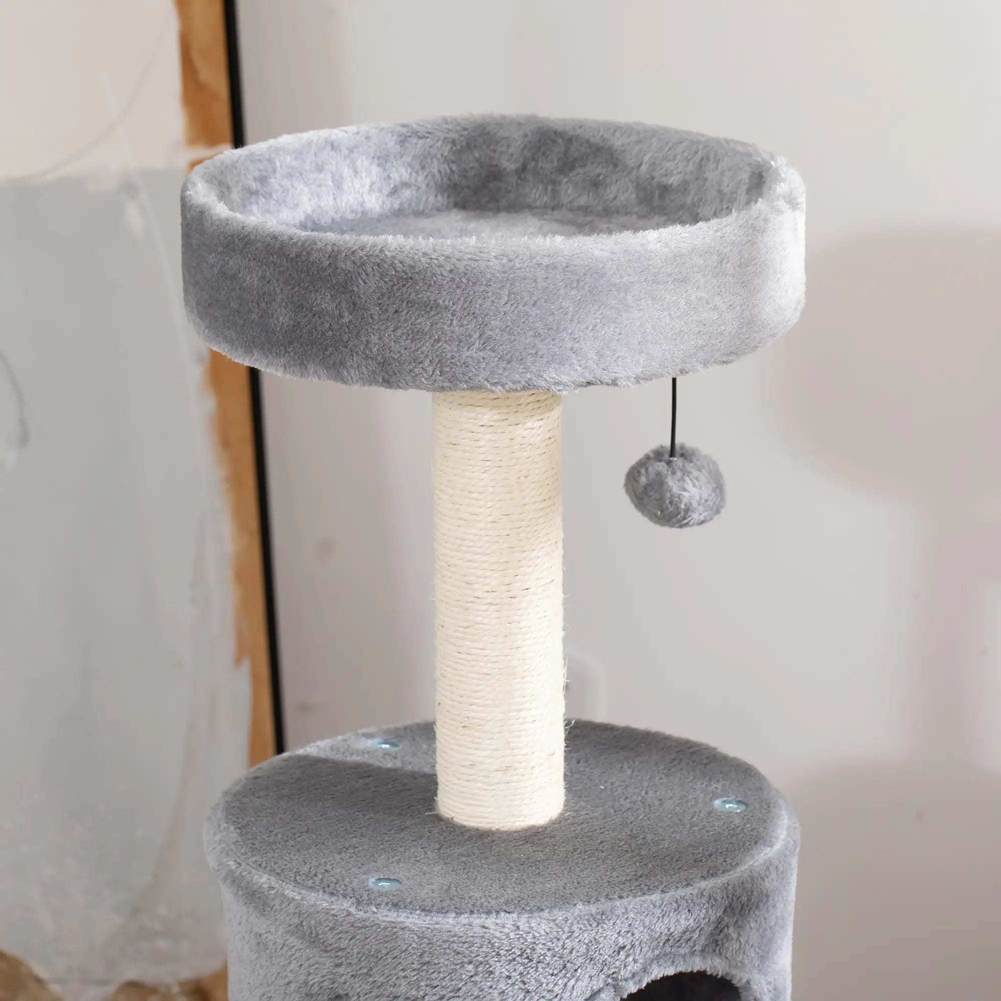 Cat Tree Tower for Indoor Cats Climbing Activity Center Kitten Furniture with Jute Scratching Post Bed Tunnel Perch Hanging Balls Grey