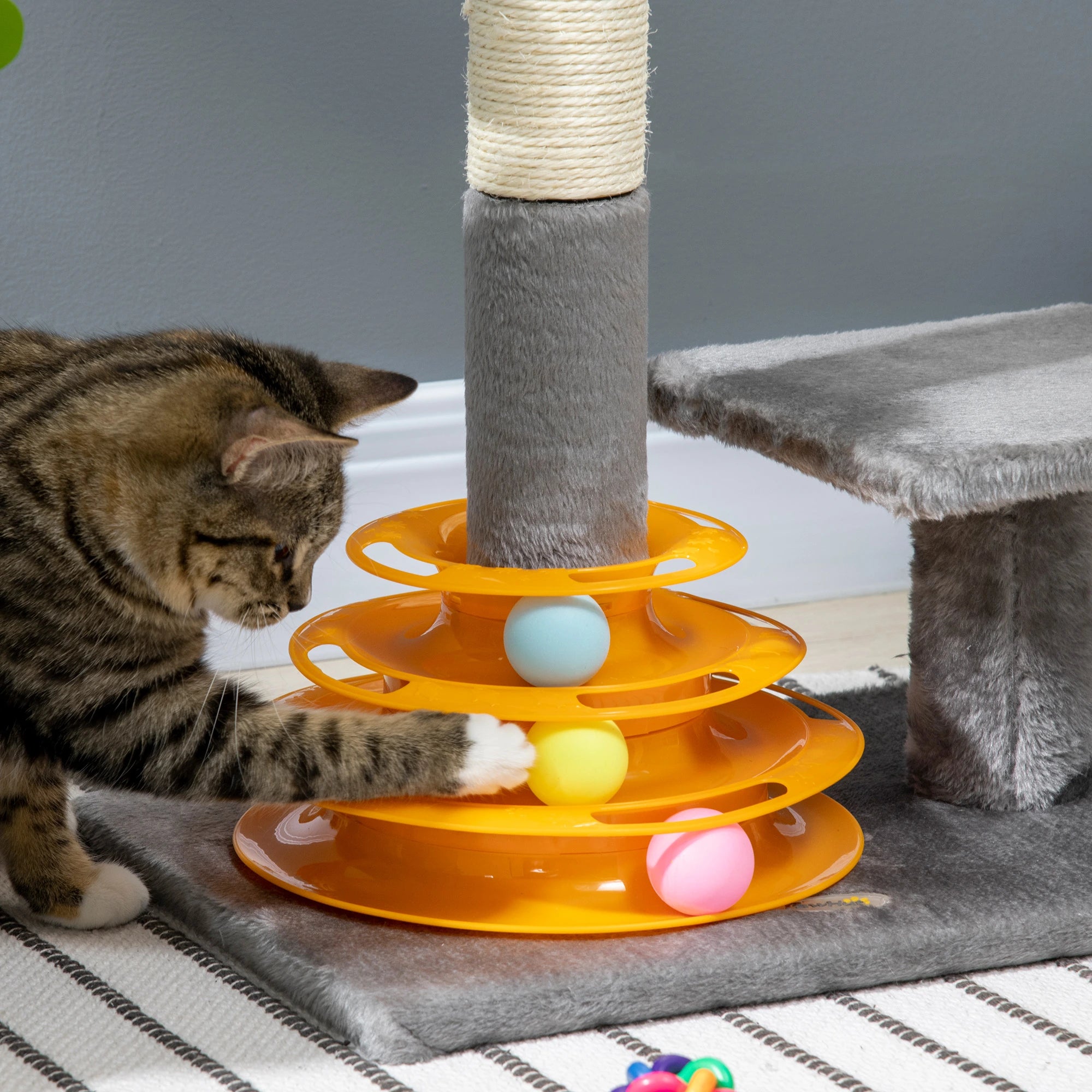 56cm Cat Tree Tower Activity Centre, Climbing Stand Kitten House Furniture w/ Scratching Posts, Toy Ball - Grey 5