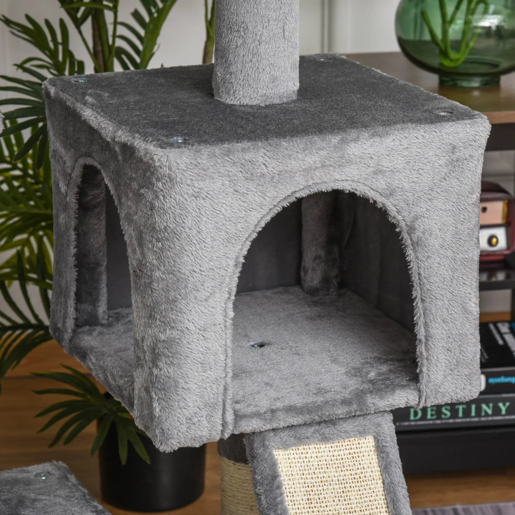 Cat Tree Tower for Indoor Cats, 111cm Kitten Activity Centre with Scratching Post Pad Hammock Condo Bed Ball Toy, Grey