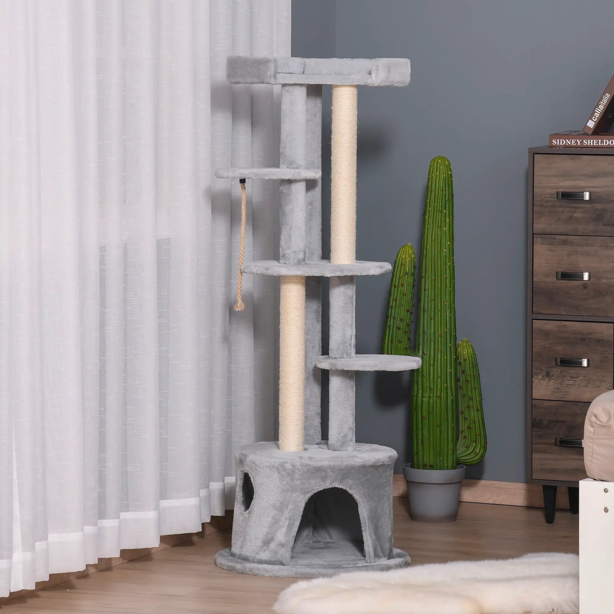 Cat Tree for Indoor Cats Kitten Tower Multi-level Activity Centre Pet Furniture with Scratching Post Condo Hanging Ropes Plush Perches Grey