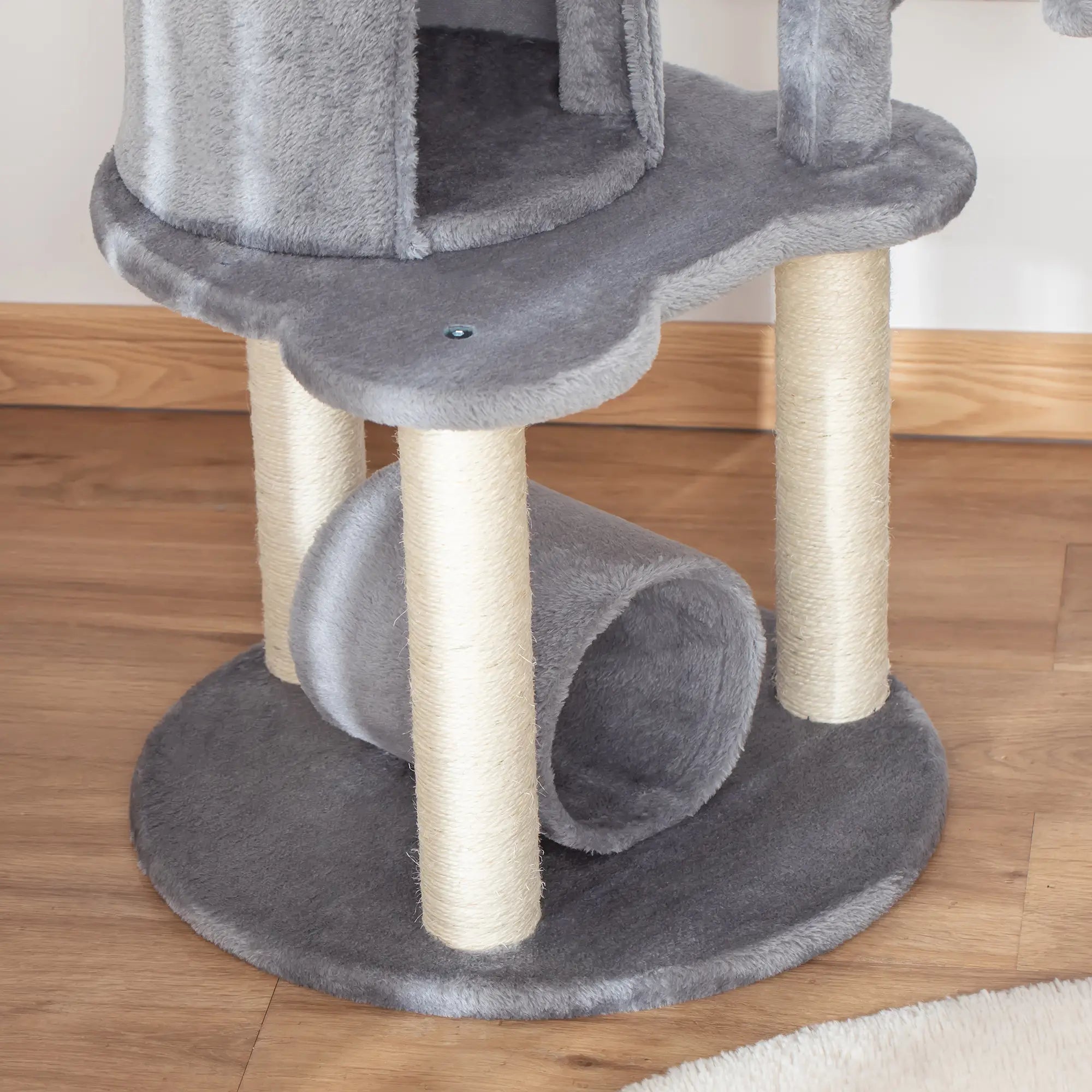 Cat Tree Tower for Indoor Cats Climbing Activity Center Kitten Furniture with Jute Scratching Post Bed Tunnel Perch Hanging Balls Grey