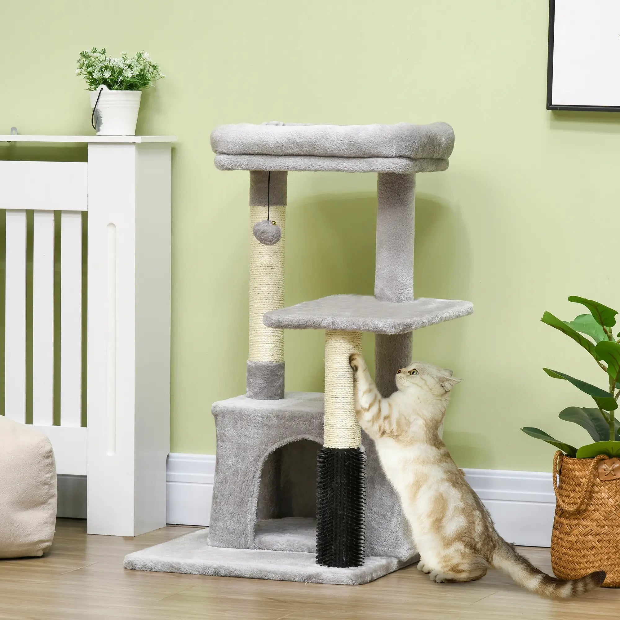 Cat Tree for Indoor Cats Climbing Tower Kitten Scratch Post Activity Center Kitten with Massage Toy Hanging Ball Bed Condo Perch 48 x 48 x 85cm Grey