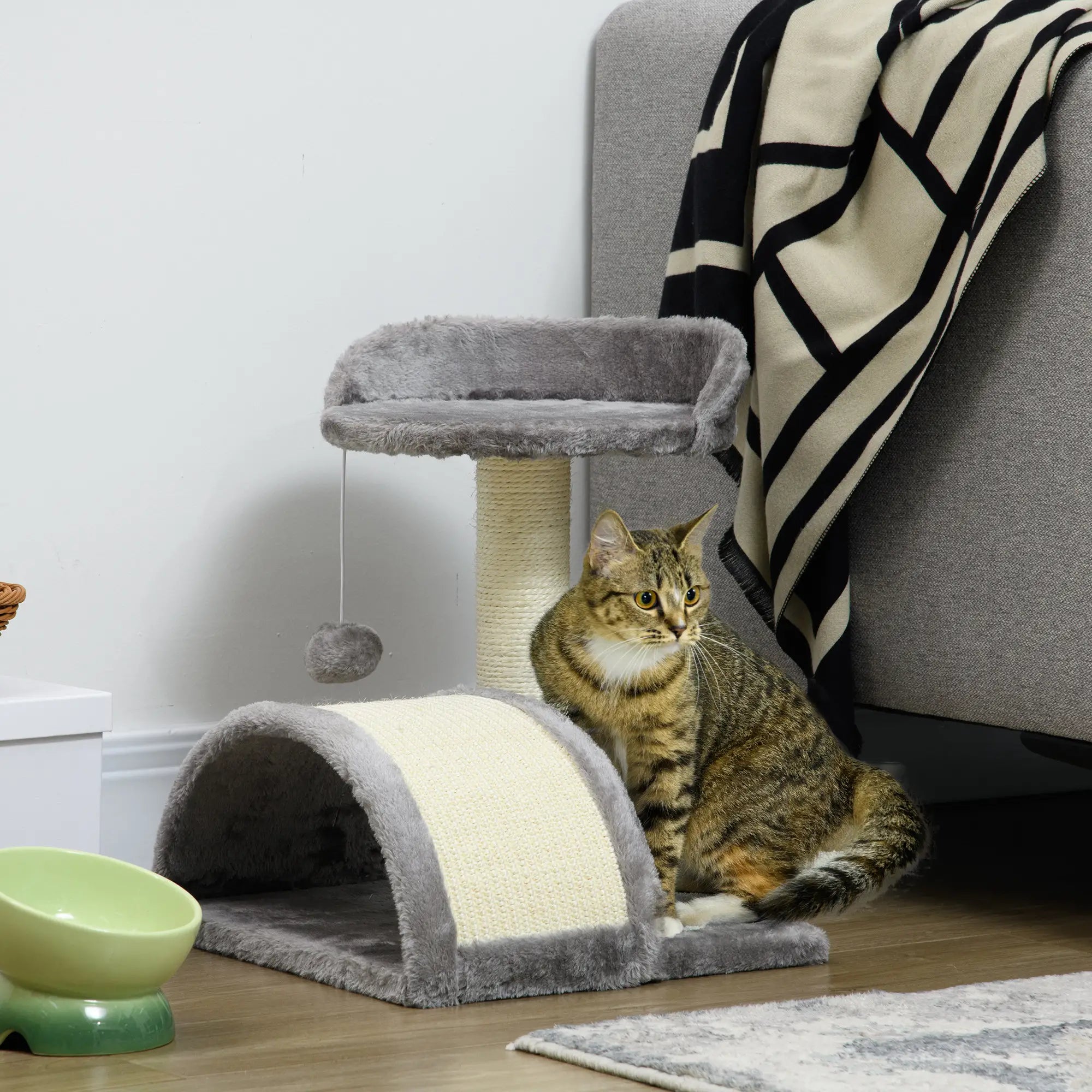 Cat Tree, Kitten Scratcher Activity Centre, with Sisal Scratching Post, Toy Ball - Grey