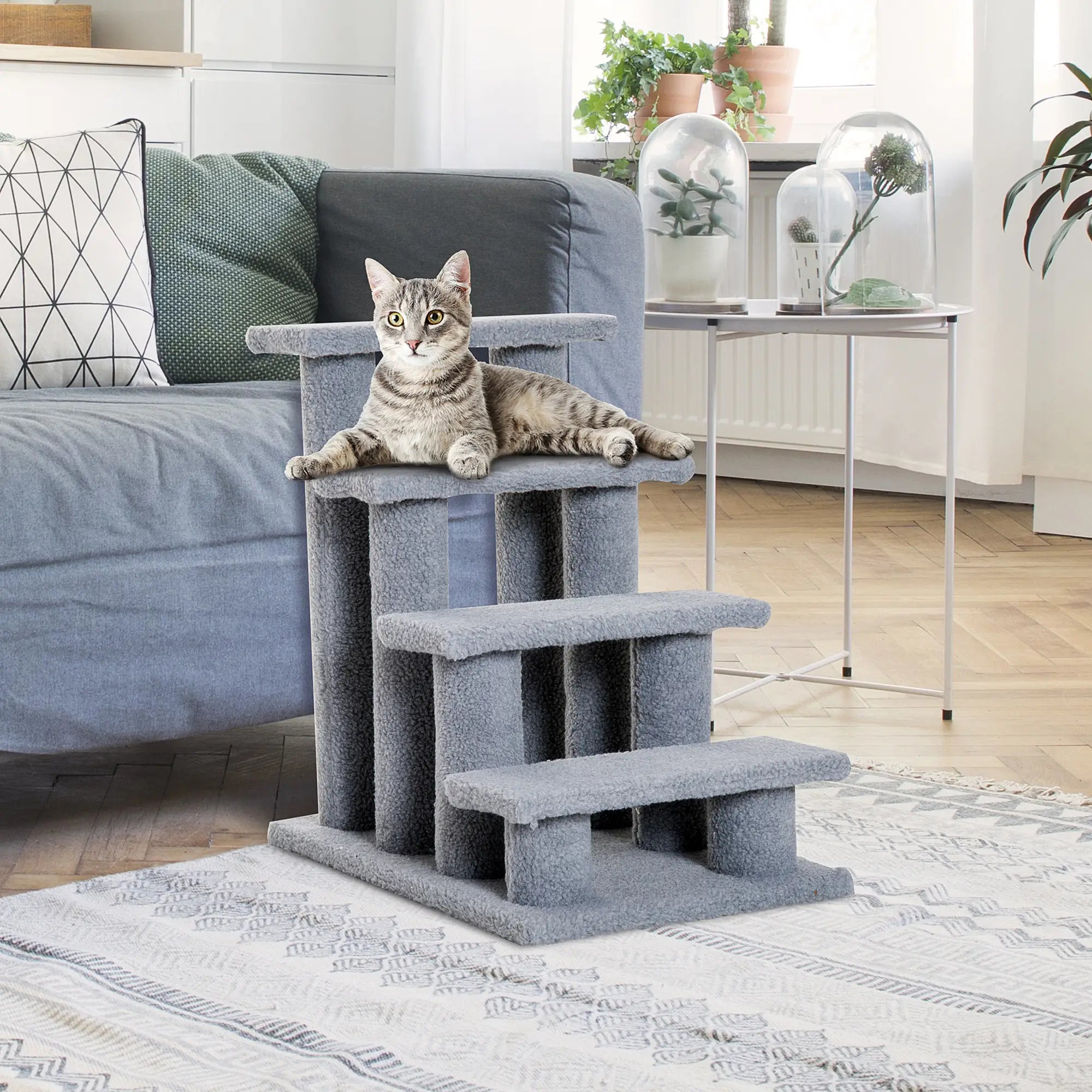 Dog Steps for Bed 4 Step Pet Stairs for Sofa Dog Cat Climb Ladder 63x43x60 cm Grey