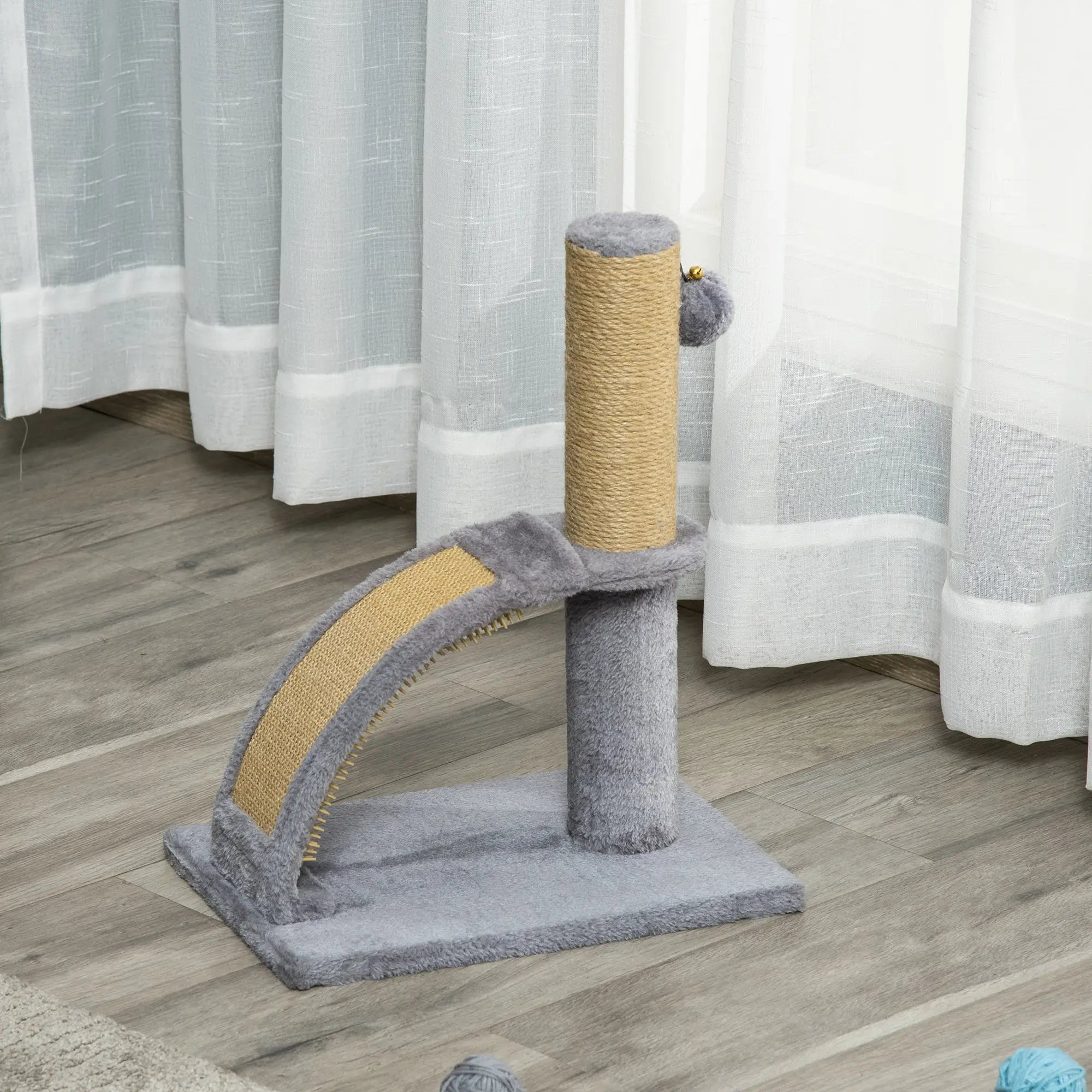 Cat Tree for Indoor Cats Climbing Activity Center Kitten Tower Furniture with Jute Post Scratching Massage Board Hanging Ball with Bell 34 x 24 x 43cm Grey