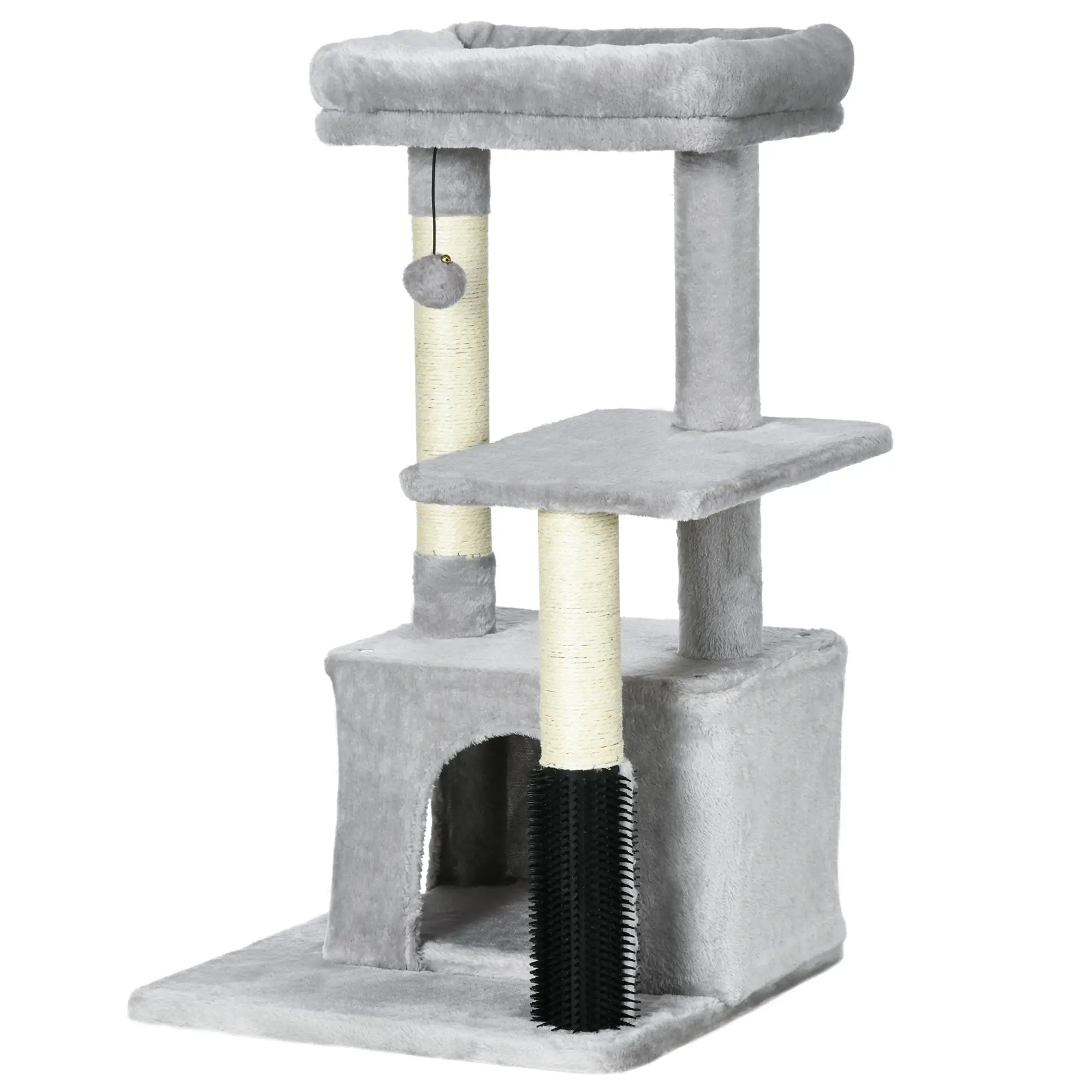 Cat Tree for Indoor Cats Climbing Tower Kitten Scratch Post Activity Center Kitten with Massage Toy Hanging Ball Bed Condo Perch 48 x 48 x 85cm Grey
