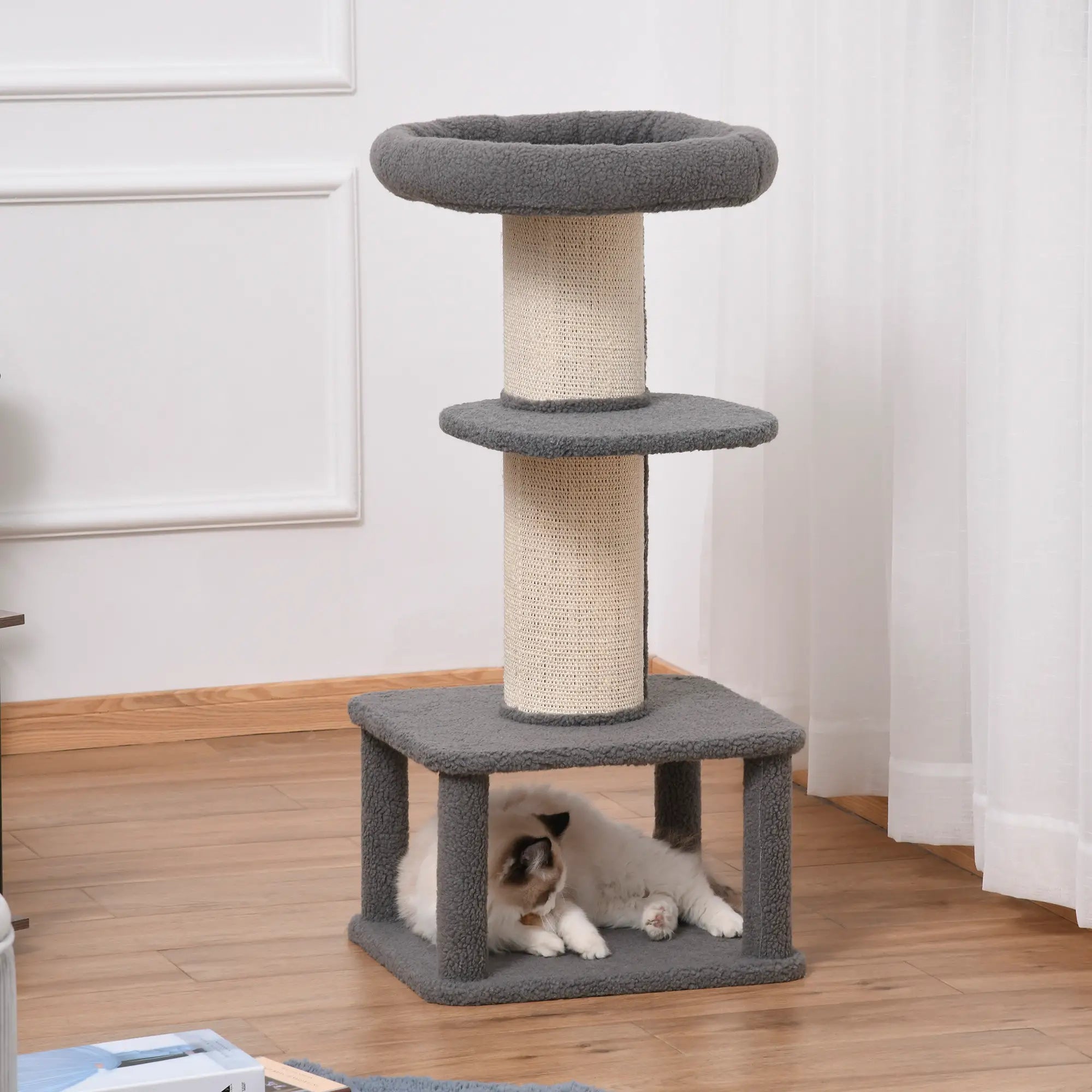 96cm Cat Tree for Indoor Cats Kitten Tower Multi level Activity Center Pet Furniture with Sisal Scratching Post Condo Removable Cover Grey
