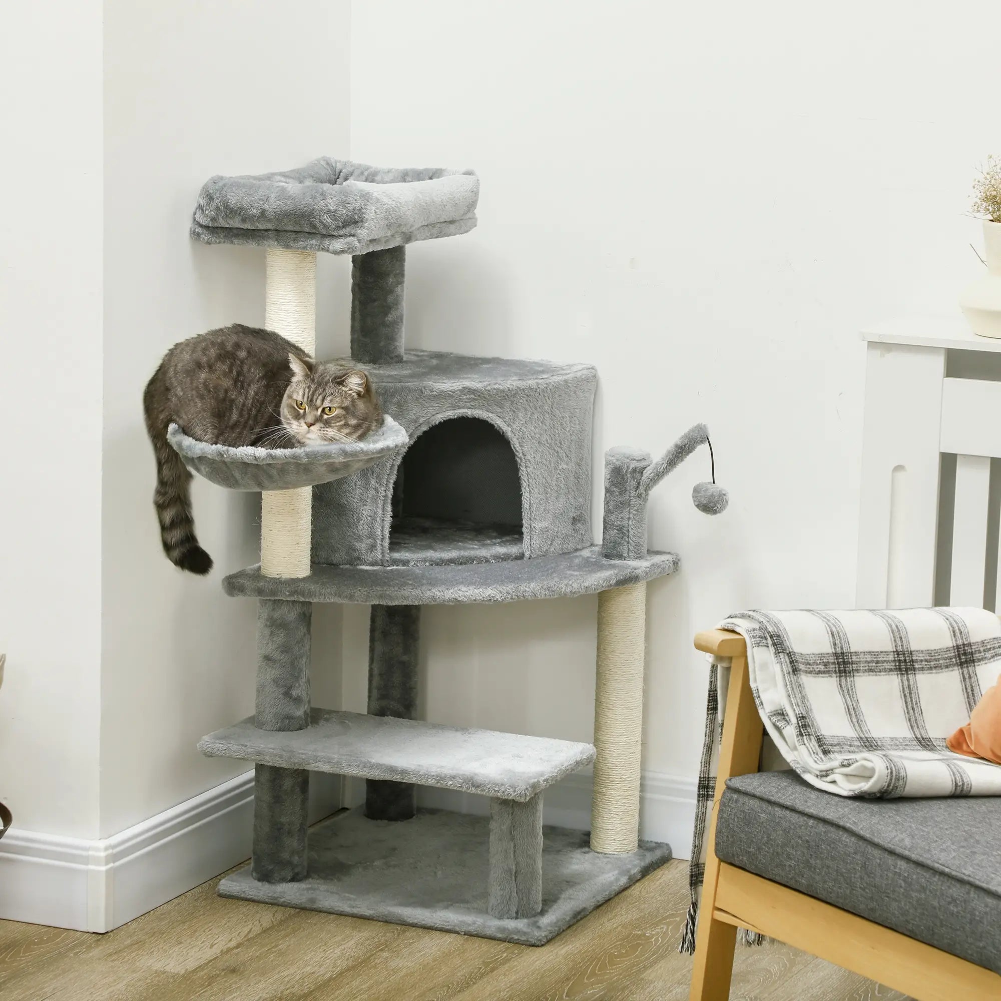 Sisal 100cm Cat Tree Tower with Sisal Scratching Post Grey