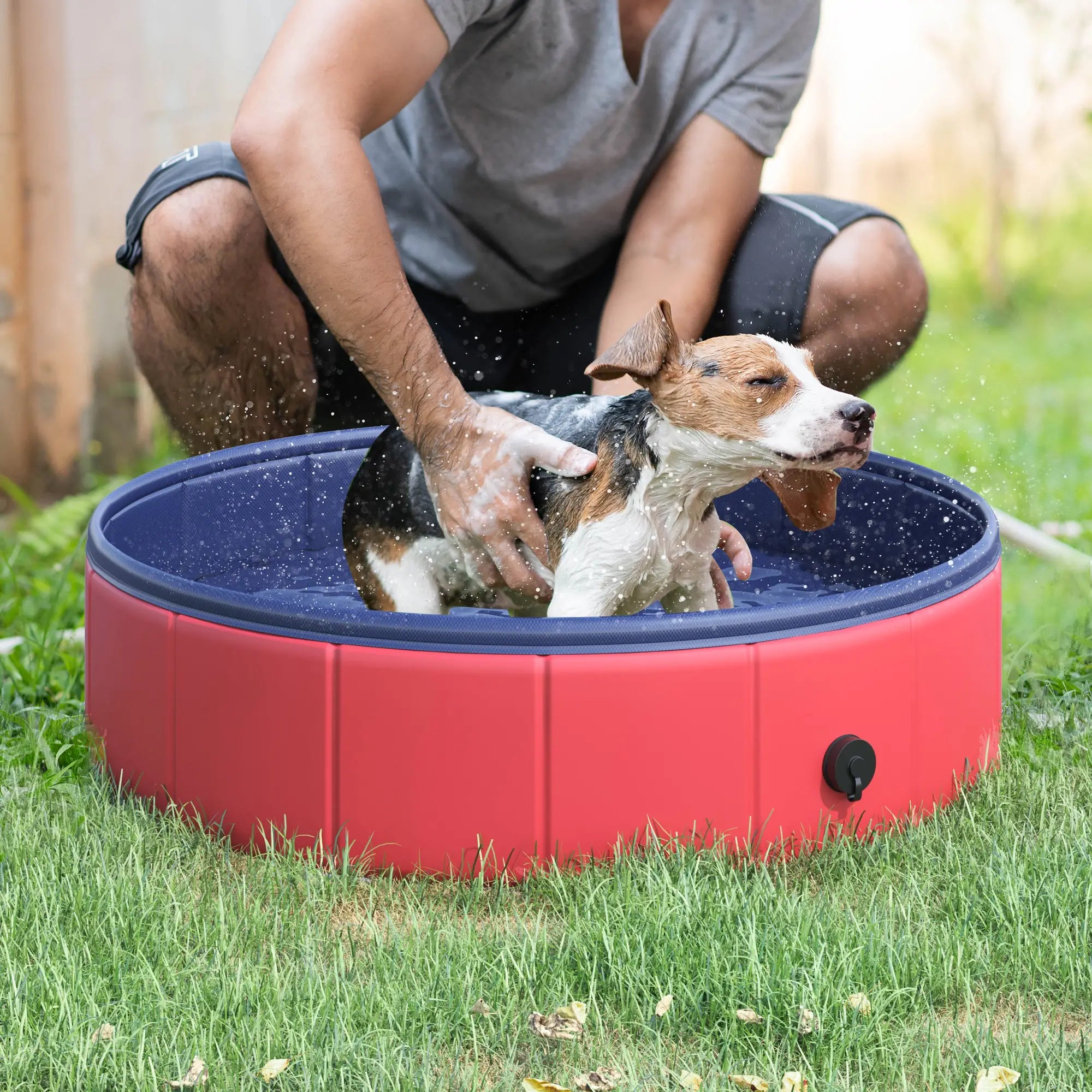 Foldable Dog Paddling Pool Pet Cat Swimming Pool Indoor/Outdoor Collapsible Summer Bathing Tub Shower Tub Puppy Washer (Φ80 × 20H cm, Red)