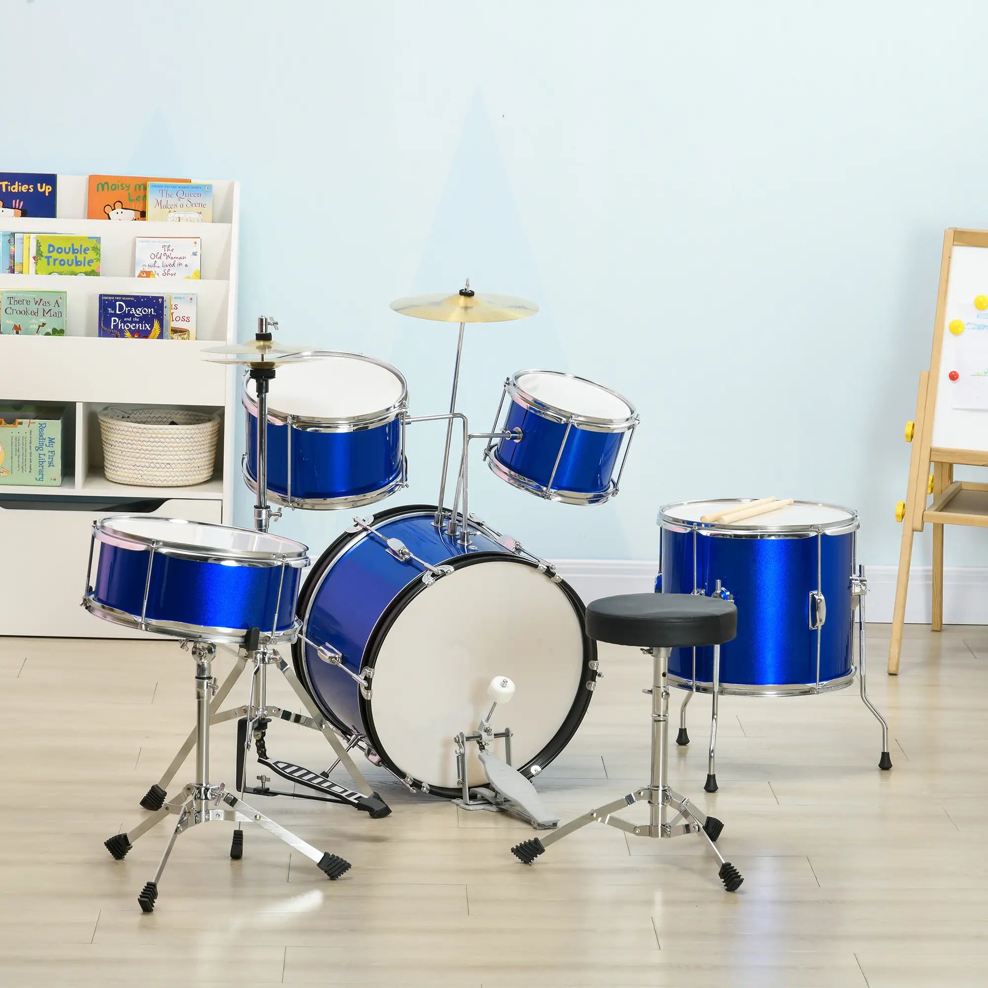 11-Piece Kids Drum Kits w/ Stool, Drumsticks, Pedal, Cymbals, for 3-6 Years, Blue