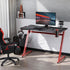 122 x 66 cm Gaming Desk, Carbon Fibre Covered Computer Desk, Gamer Workstation with Headphone Hook, Cup Holder and Gamepad Storage Rack, Black and Red Bargain Clearance Centre