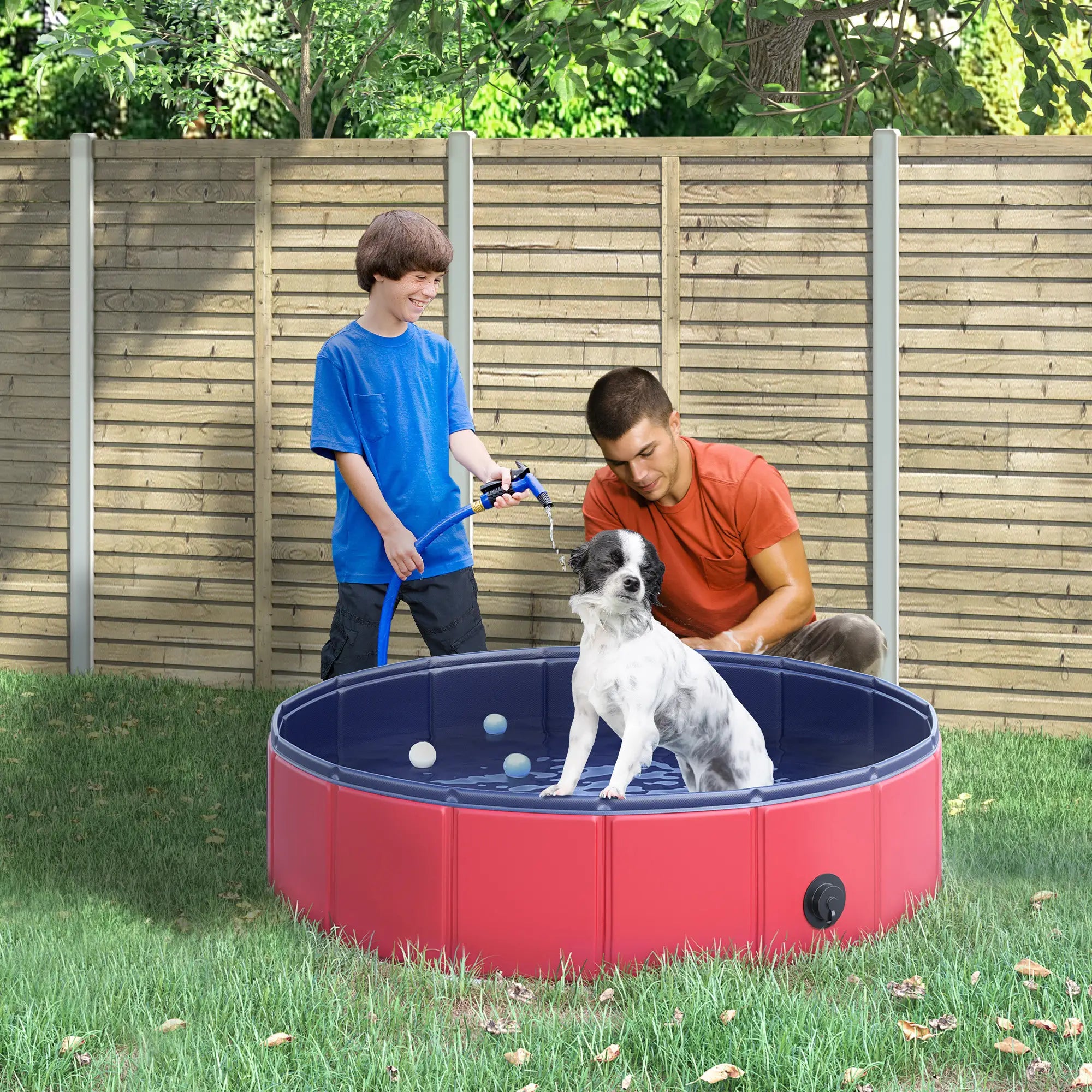 Foldable Dog Paddling Pool Pet Cat Swimming Pool Indoor/Outdoor Collapsible Summer Bathing Tub Shower Tub Puppy Washer (Φ80 × 20H cm, Red)