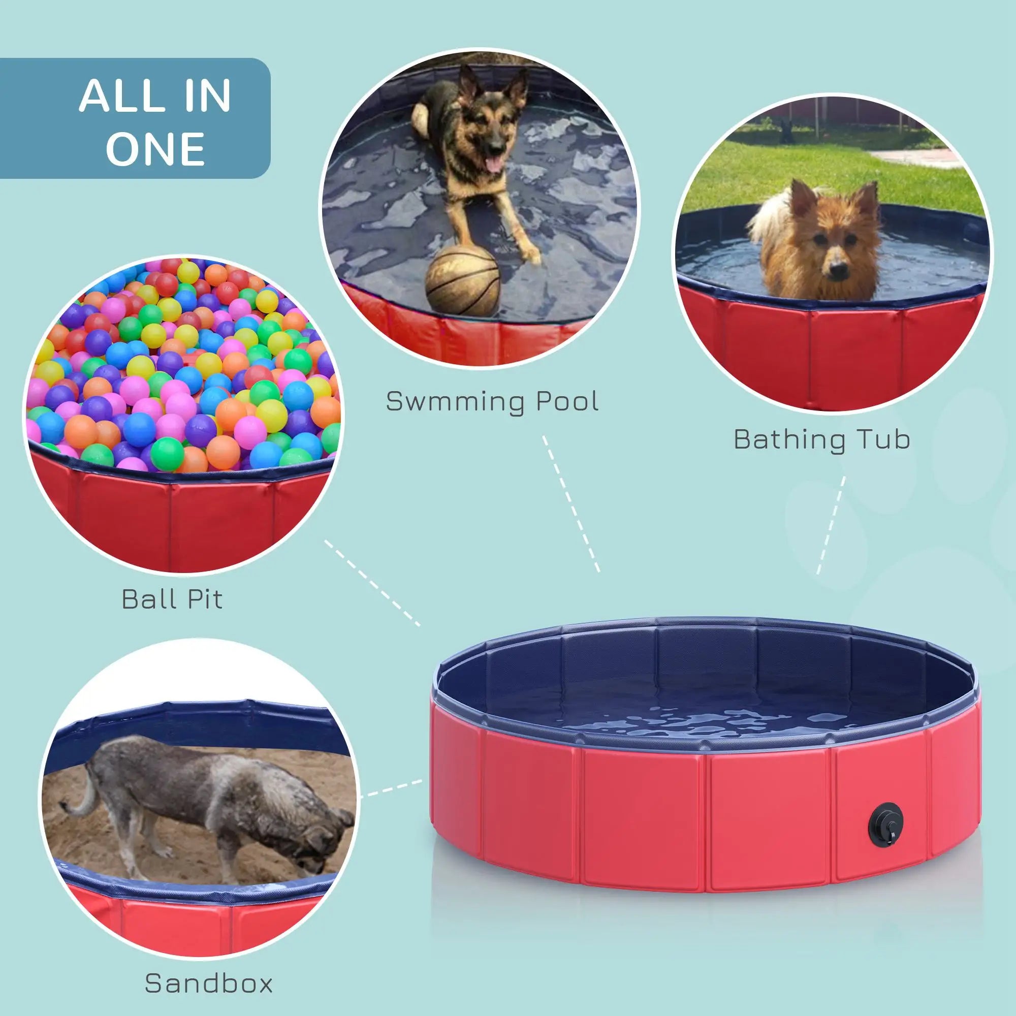 Foldable Dog Paddling Pool Pet Cat Swimming Pool Indoor/Outdoor Collapsible Summer Bathing Tub Shower Tub Puppy Washer (Φ80 × 20H cm, Red)
