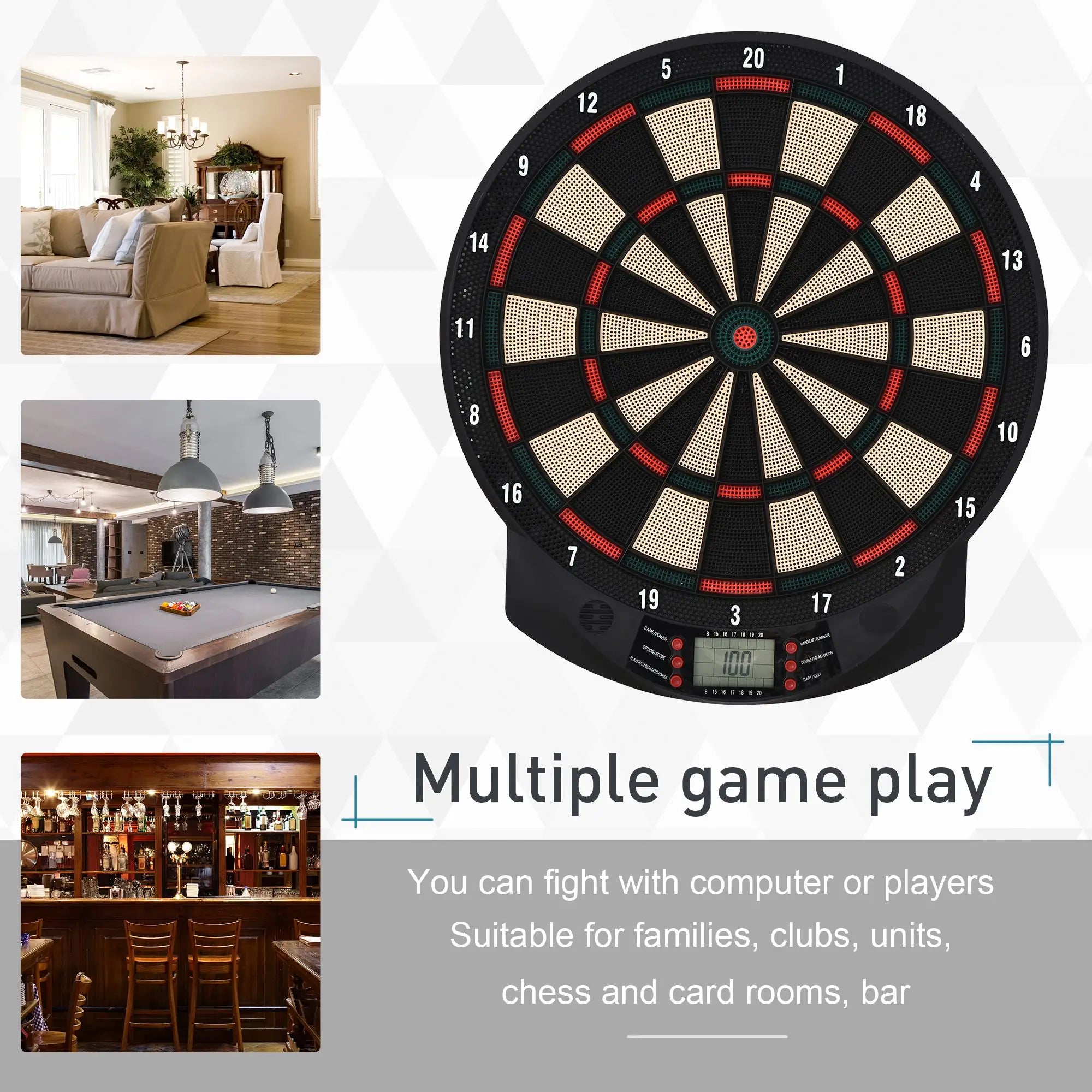 Electronic Hanging Dartboard LED Digital Score Set 27 Games and 202 Variations with 12 Soft Tip Darts