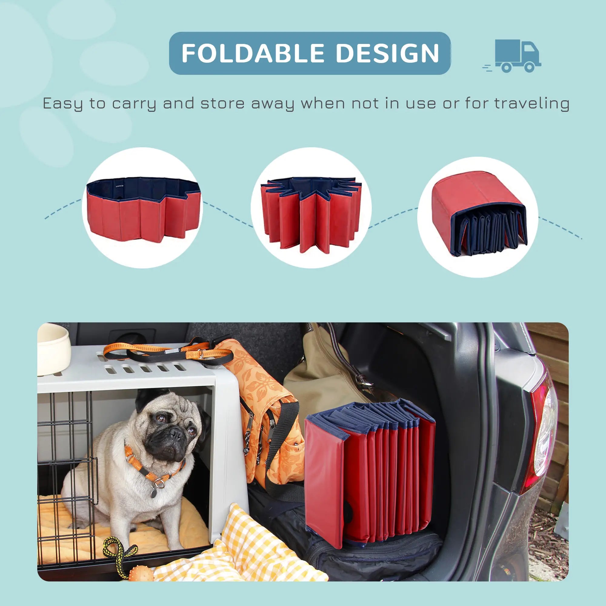 Foldable Dog Paddling Pool Pet Cat Swimming Pool Indoor/Outdoor Collapsible Summer Bathing Tub Shower Tub Puppy Washer (Φ80 × 20H cm, Red)