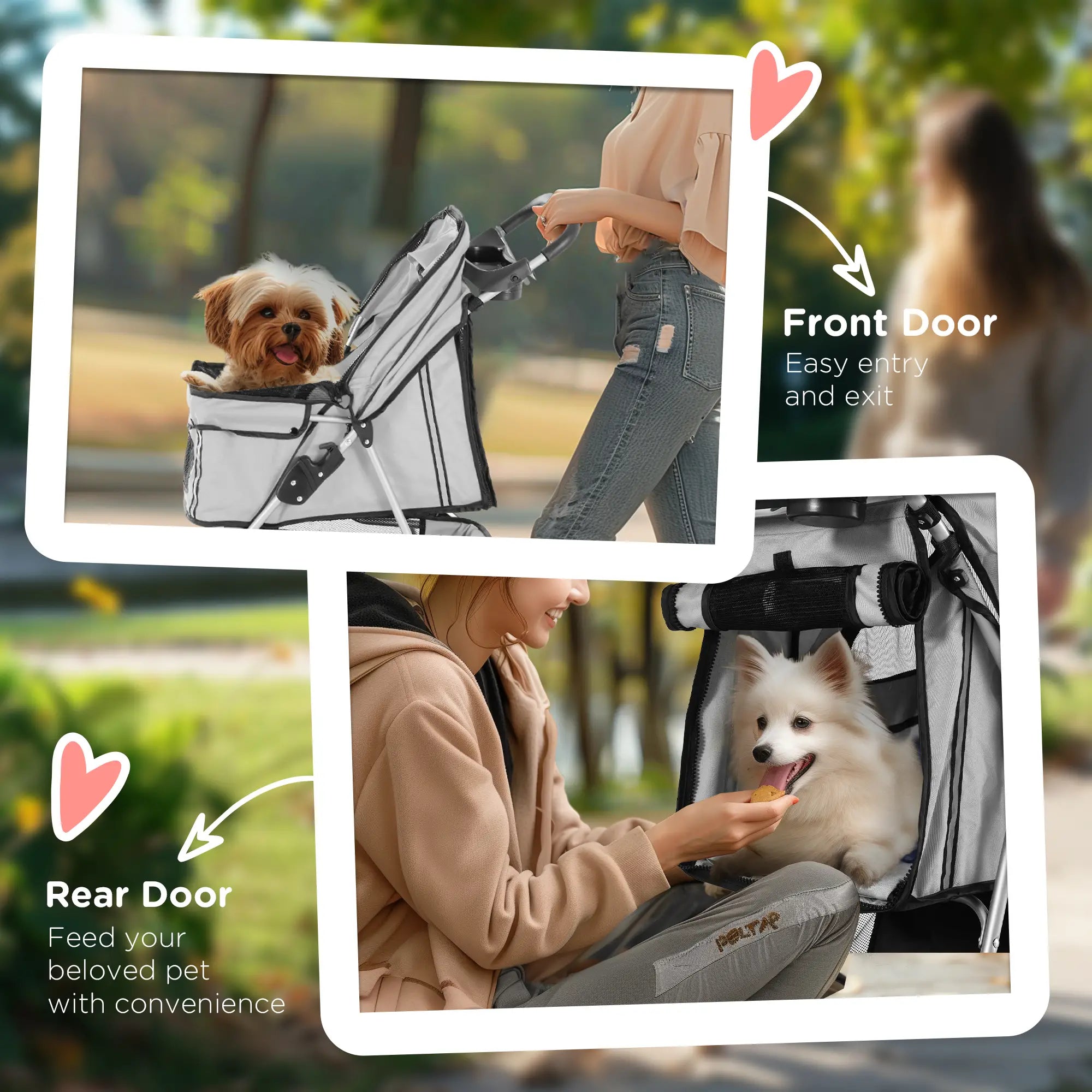 Dog Stroller, 3 Wheels Foldable Cat Dog Pram with Cup Holder, Storage Basket, Pet Stroller for Small Miniature Dogs, Grey