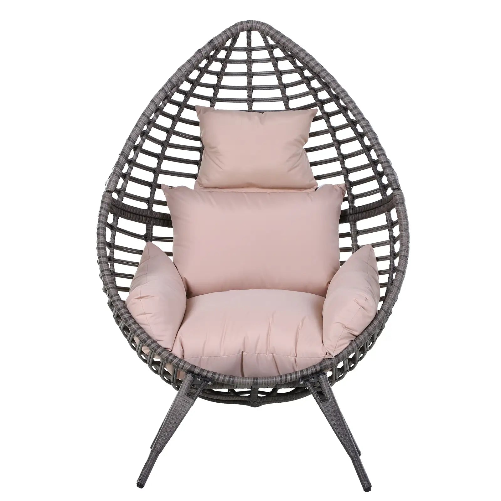 Garden Egg Chair, Teardrop Outdoor PE Rattan Chair with Full-body Soft Padded Cushion, Grey