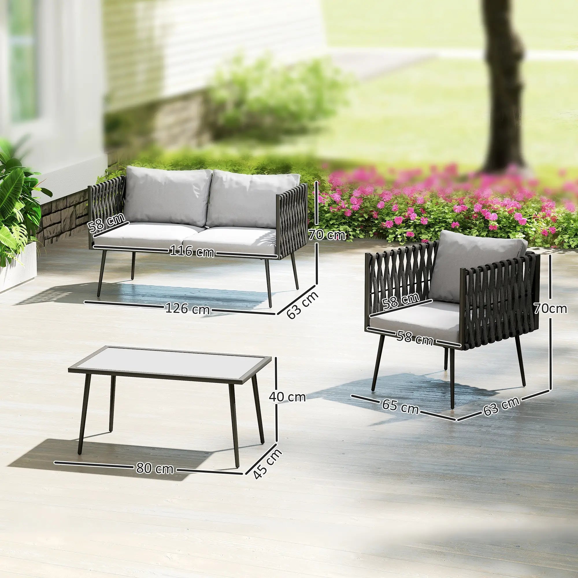4-Piece Garden Furniture Set with Cushions - Light Grey