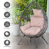 Garden Egg Chair, Teardrop Outdoor PE Rattan Chair with Full-body Soft Padded Cushion, Grey