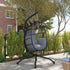 Hanging Egg Chair Outdoor Indoor Garden Swing Chair with Folding Basket and Thickened Cushion, Garden Hanging Chair with Stand, Headrest, Cup Holder for Patio, Balcony, Dark Grey