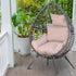Garden Egg Chair, Teardrop Outdoor PE Rattan Chair with Full-body Soft Padded Cushion, Grey