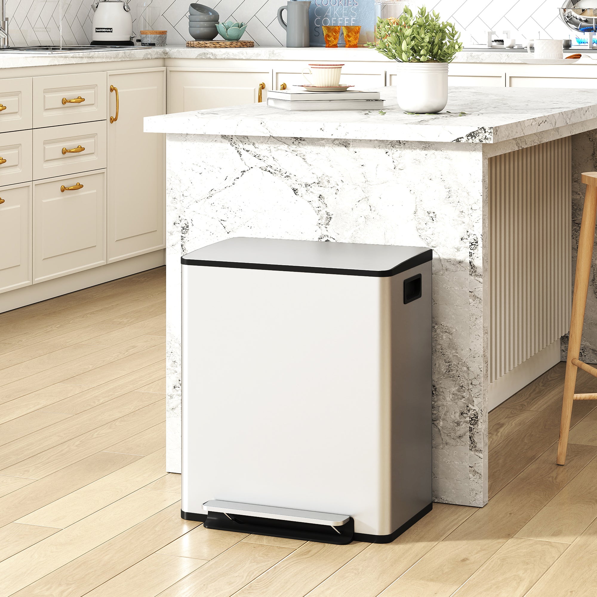 HOMCOM 2 x 25L Double Kitchen Bin, Pedal Bin with Soft-Close Lid, Silver