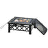 Large Outdoor Fire Pit Table, 3 in 1 Square Wood Burning Firepit Metal Brazier, BBQ Grill, Ice Bucket w/ Grill Grate, Log Grate, Lid, Poker for Garden, Camping, Bonfire, 76 x 76 x 47cm, Black