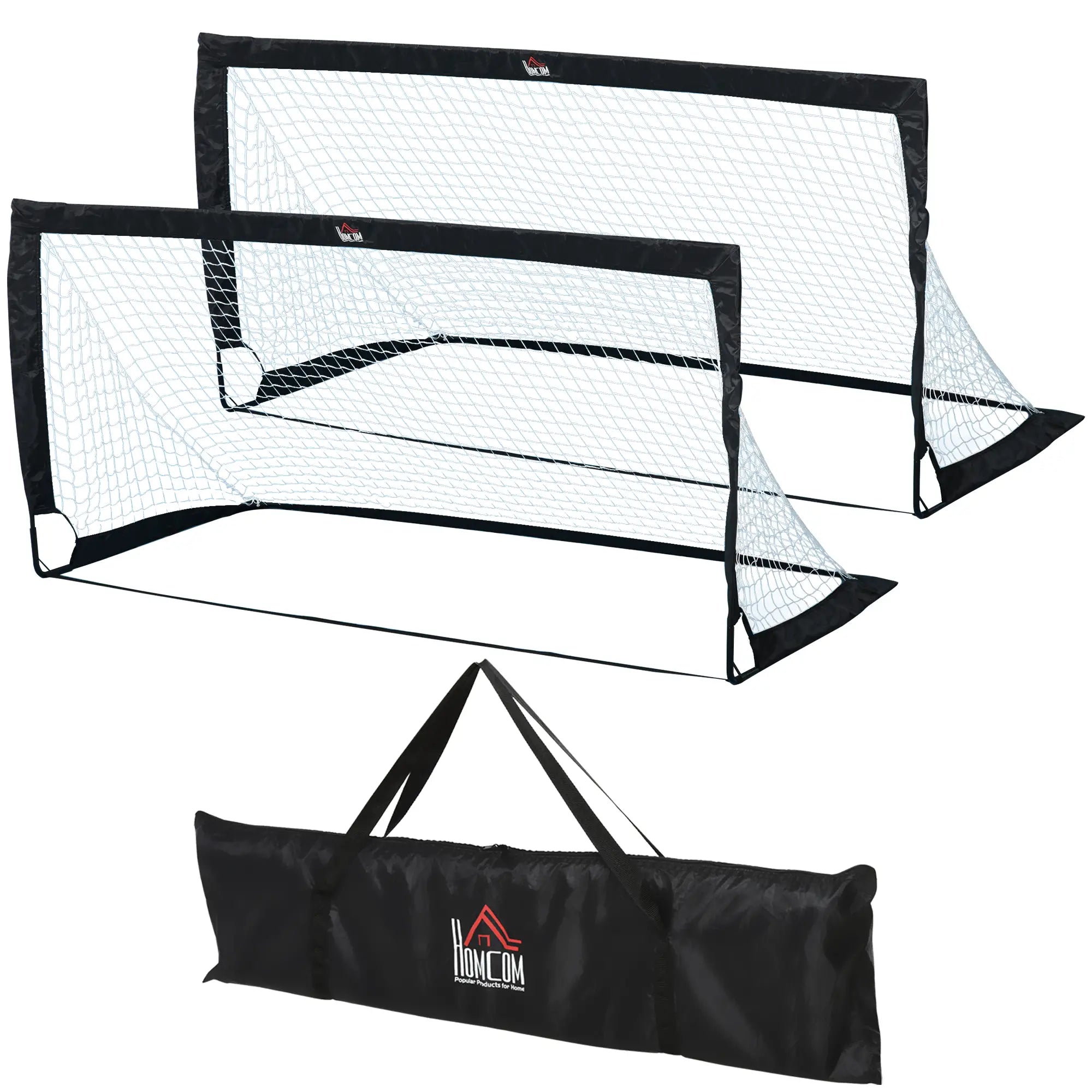 Set of 2 Football Goal Net 6 x 3 ft Foldable Outdoor Sport Training Teens Adults Football with Carrying Bag Black