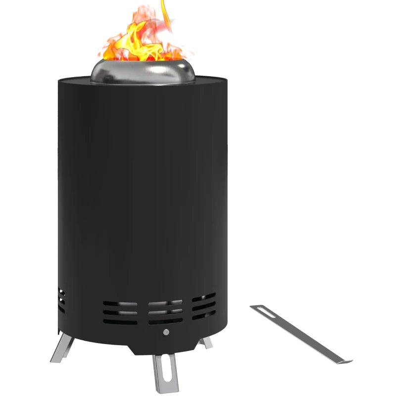Smokeless Fire Pit, 16 x 16 cm Stainless Steel Portable Wood Burning Firepit with Poker, Wood or Pellet Fuelled Tabletop Fire Pit for Garden Camping Bonfire Party, Black
