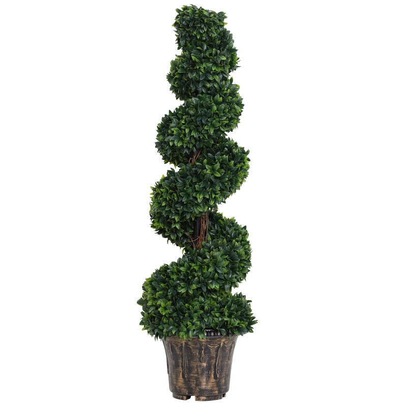 Set of 2 Artificial Boxwood Spiral Topiary Trees Potted Decorative Plant Outdoor and Indoor Décor 120cm Bargain Clearance Centre