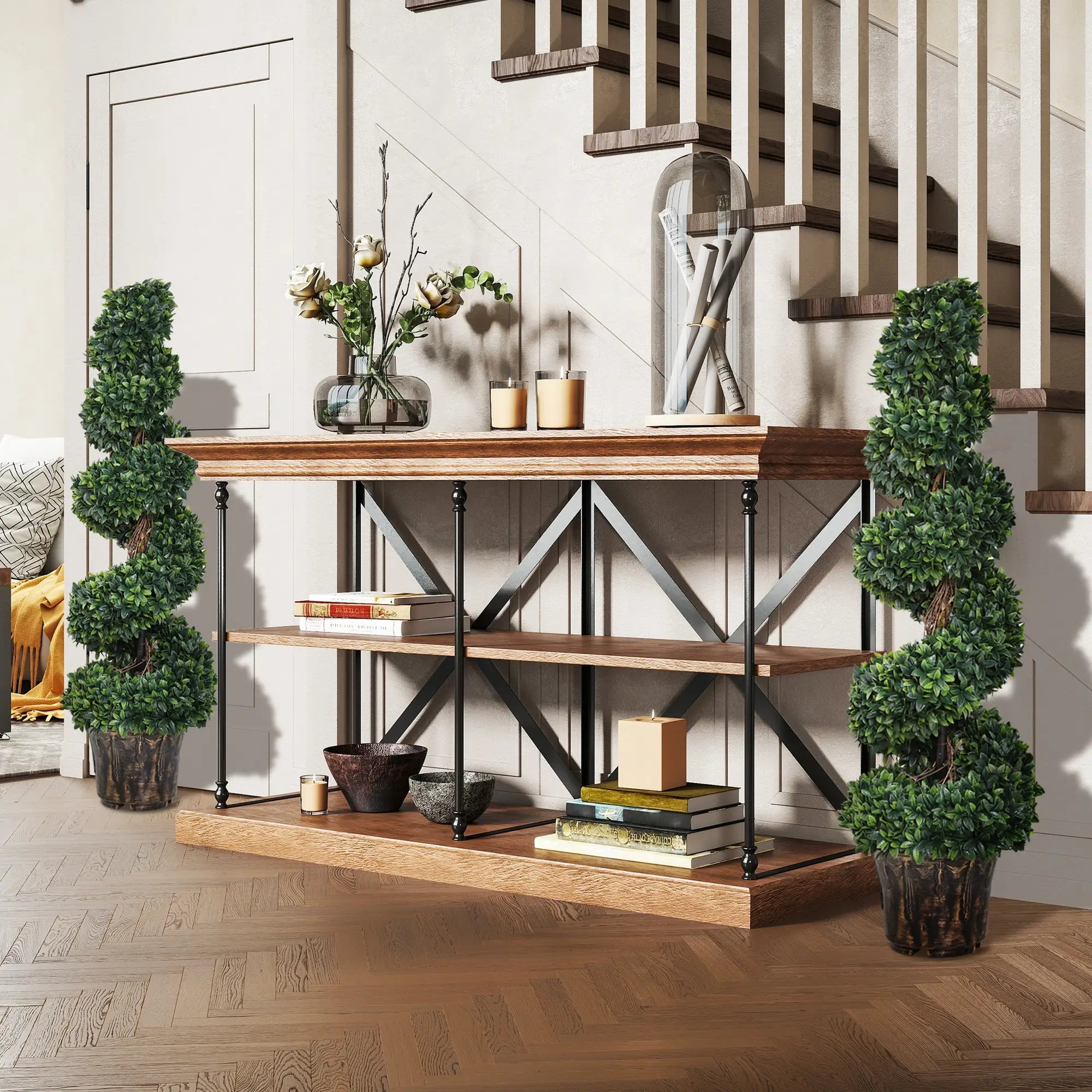 Set of 2 Artificial Boxwood Spiral Topiary Trees Potted Decorative Plant Outdoor and Indoor Décor 120cm Bargain Clearance Centre