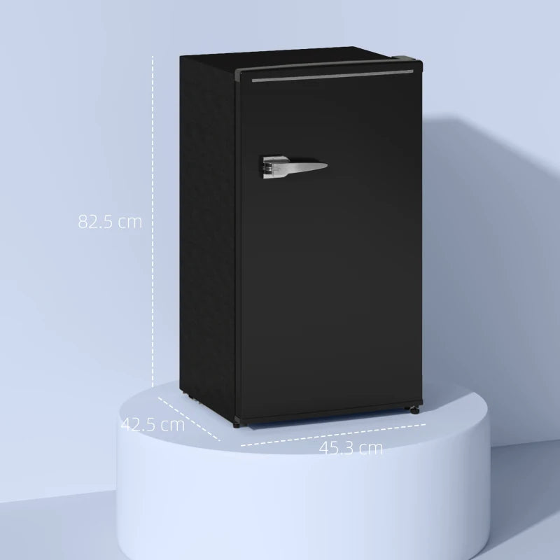 Under Counter Fridge, 85L Small Retro Refrigerator with Chiller Box, Adjustable Thermostat, Glass Shelves, Black