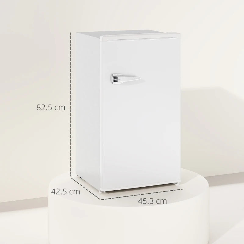 Under Counter Fridge, 85L Small Retro Refrigerator with Chiller Box, Adjustable Thermostat, Glass Shelves, White
