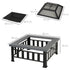 Metal Large Firepit Outdoor Square Fire Pit Brazier w/ Rain Cover, Lid, Log Grate, Poker for Backyard, Camping, BBQ, Bonfire, Wood Burning Stove, 86 x 86 x 54cm, Black