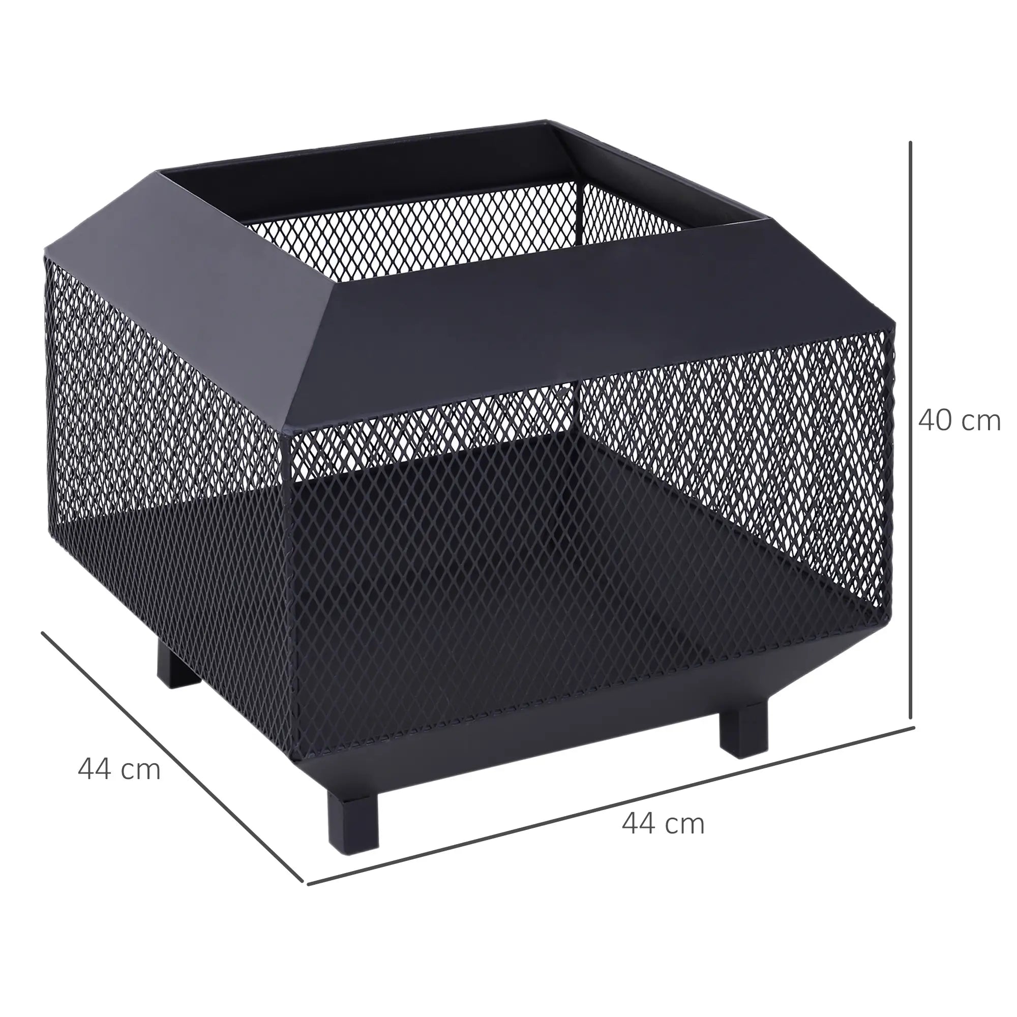 Metal Square Fire Pit Outdoor Mesh Firepit Brazier w/ Lid, Log Grate, Poker for Backyard, Camping, Bonfire, Wood Burning Stove, 44 x 44 x 40cm, Black