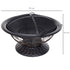 Metal Large Firepit Bowl Outdoor Round Fire Pit Brazier w/ Lid, Log Grate, Poker, Elegant Scrolls for Backyard, Camping, Bonfire, Wood Burning Stove, 76 x 76 x 50cm, Black