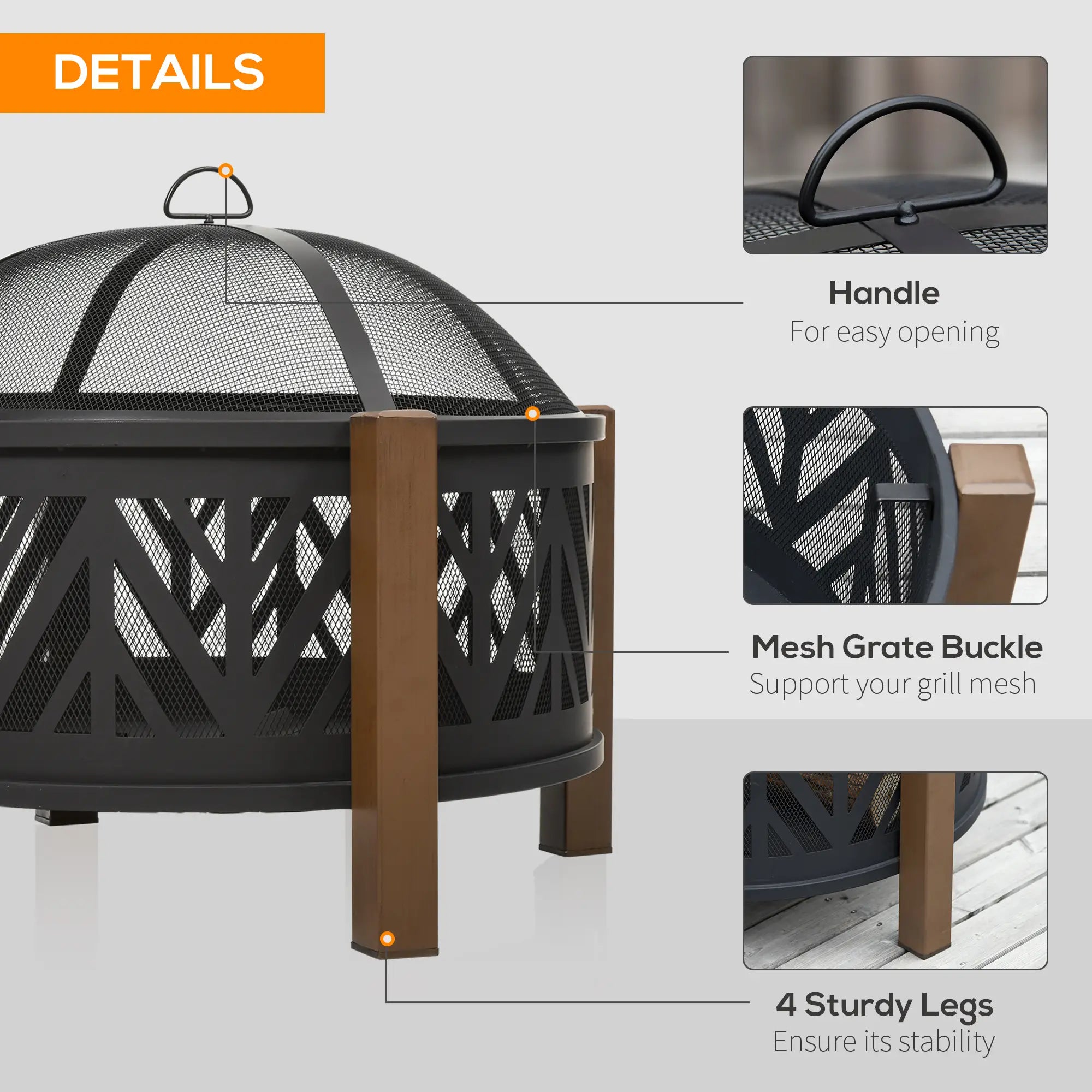 Metal Large Firepit Bowl Outdoor 2-In-1 Round Fire Pit Brazier w/ Lid, BBQ Grill, Poker for Backyard, Camping, Bonfire, Wood Burning Stove, 78 x 78 x 60cm, Black