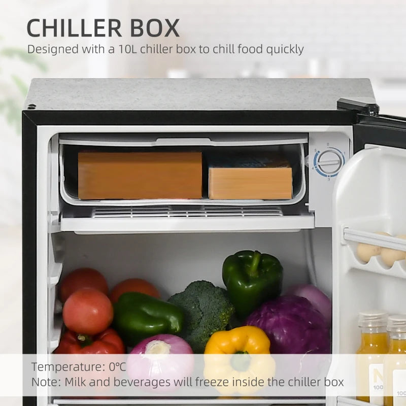 91 Litre Freestanding Under Counter Fridge Freezer, Small Fridge with Chiller Box, Adjustable Thermostat, 47.5cm Wide, Black